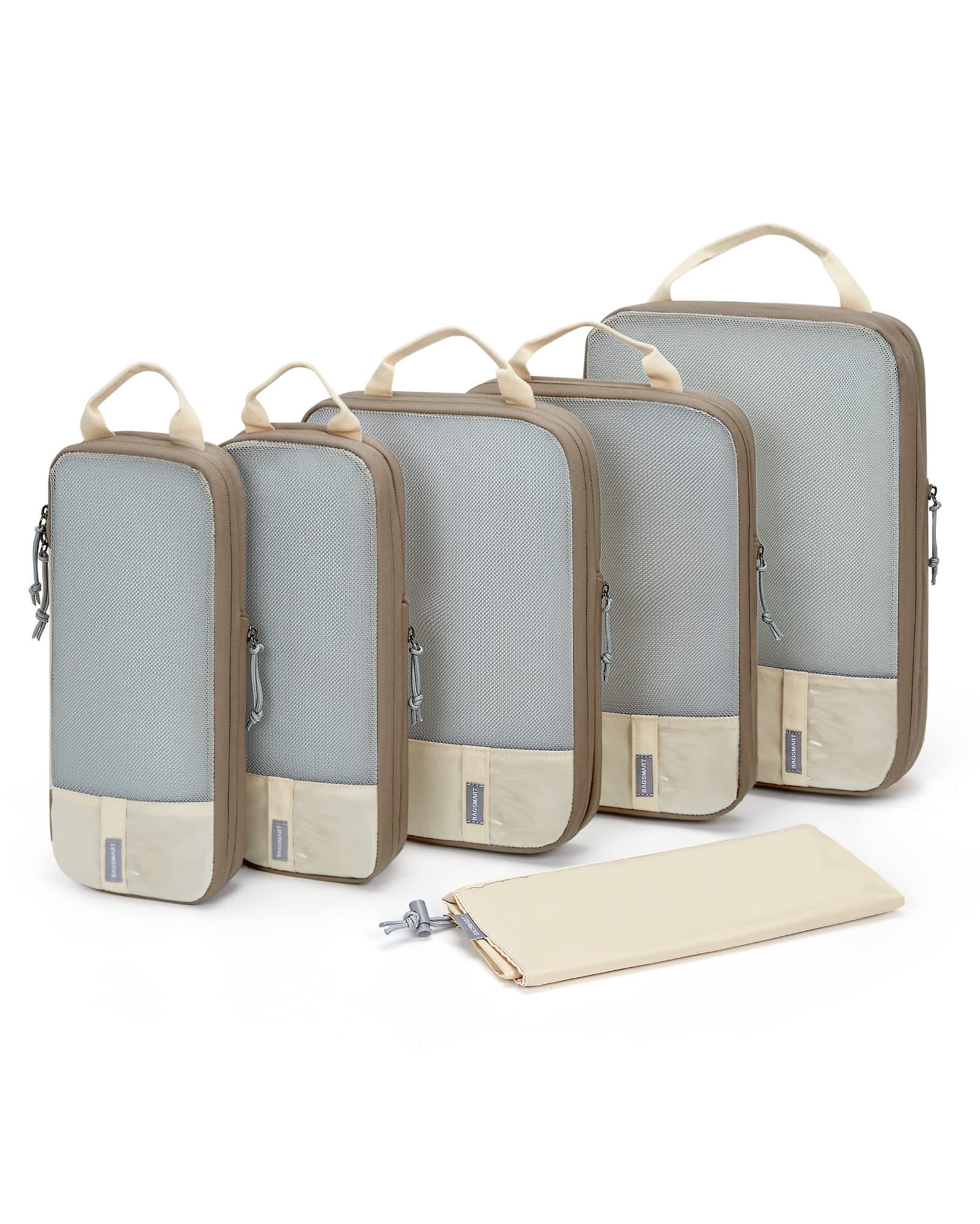 BAGSMART 6 Set Compression Packing Cubes for Travel, White Polyester Cubes with Zipper Closure, Travel Accessories for Suitcase Organizer Bags Set