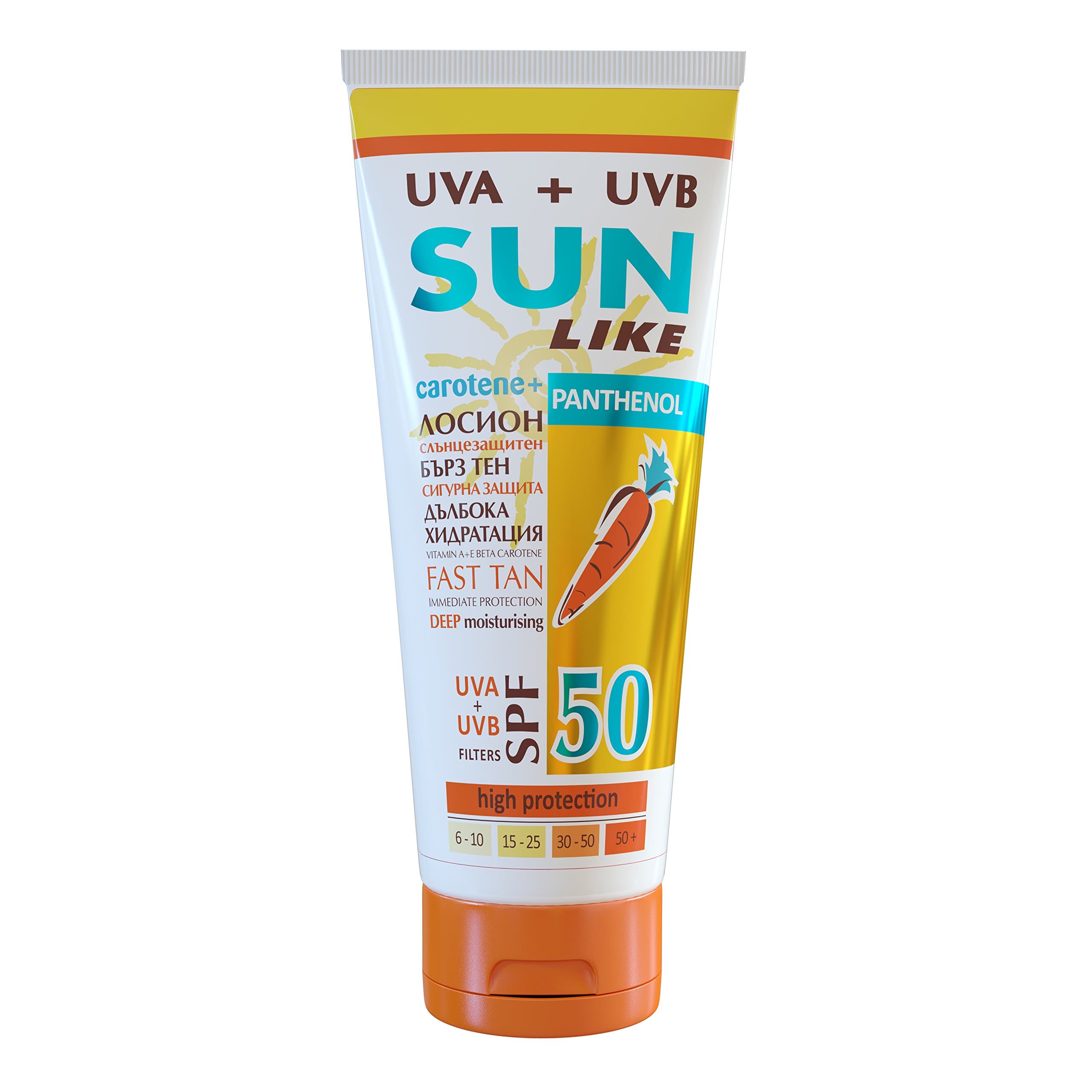 Sunlike UVA + UVB Sunscreen Lotion SPF 50 Fast Ten and Deep Moisturising with Beta Carotene, Paraben Free
