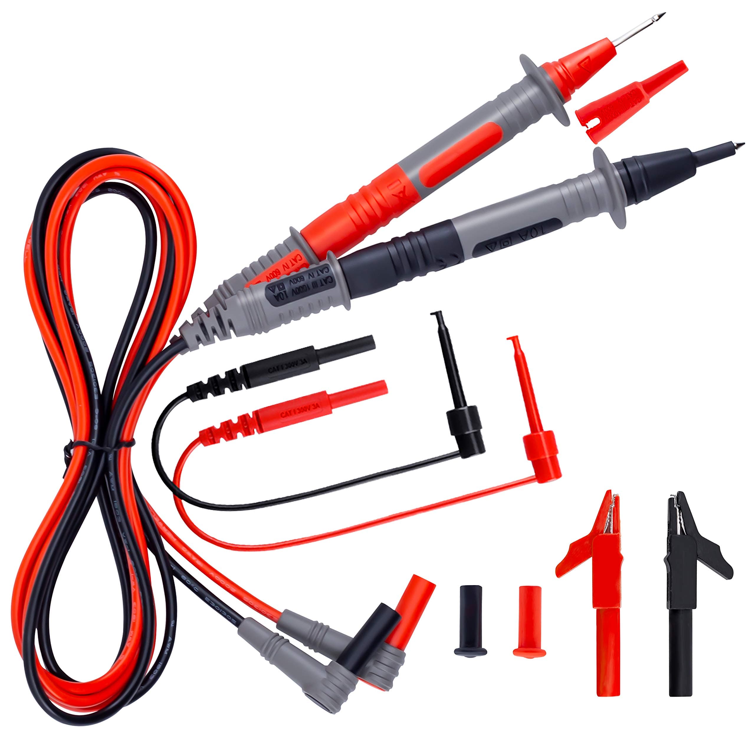 KAIWEETS KET01 Multimeter Test Leads Kit, 8 Pieces Test Lead with Alligator Clips, Needle Probe, Mini-Hooks, Replaceable Test Probes Kit for Digital Multimeter & Clamp Meter