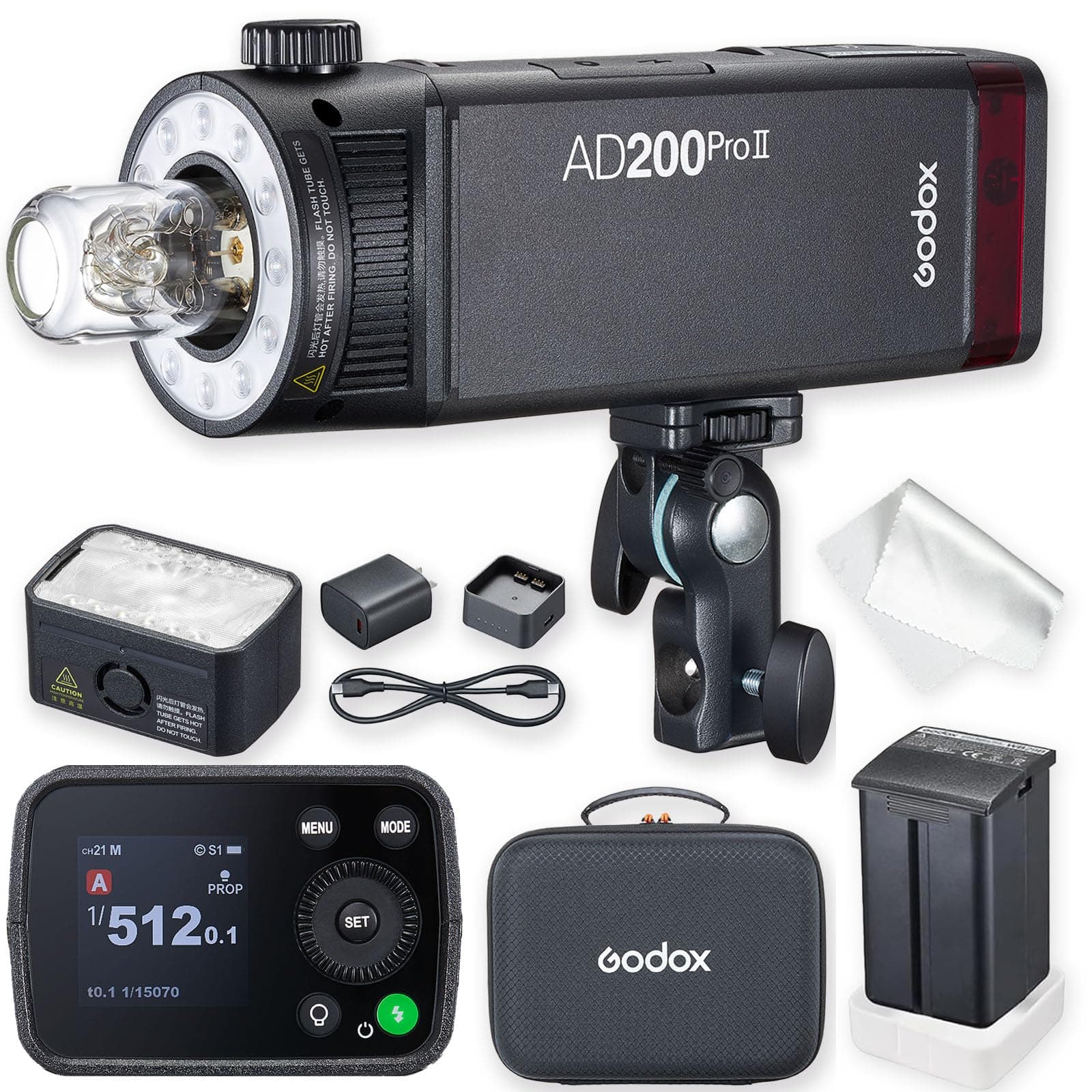 AD200 Pro II, One-Tap Sync with X3, BiColor LED Modeling Light, Color Group Indicator, Adjustable Power 1/512 to Full (1/1)
