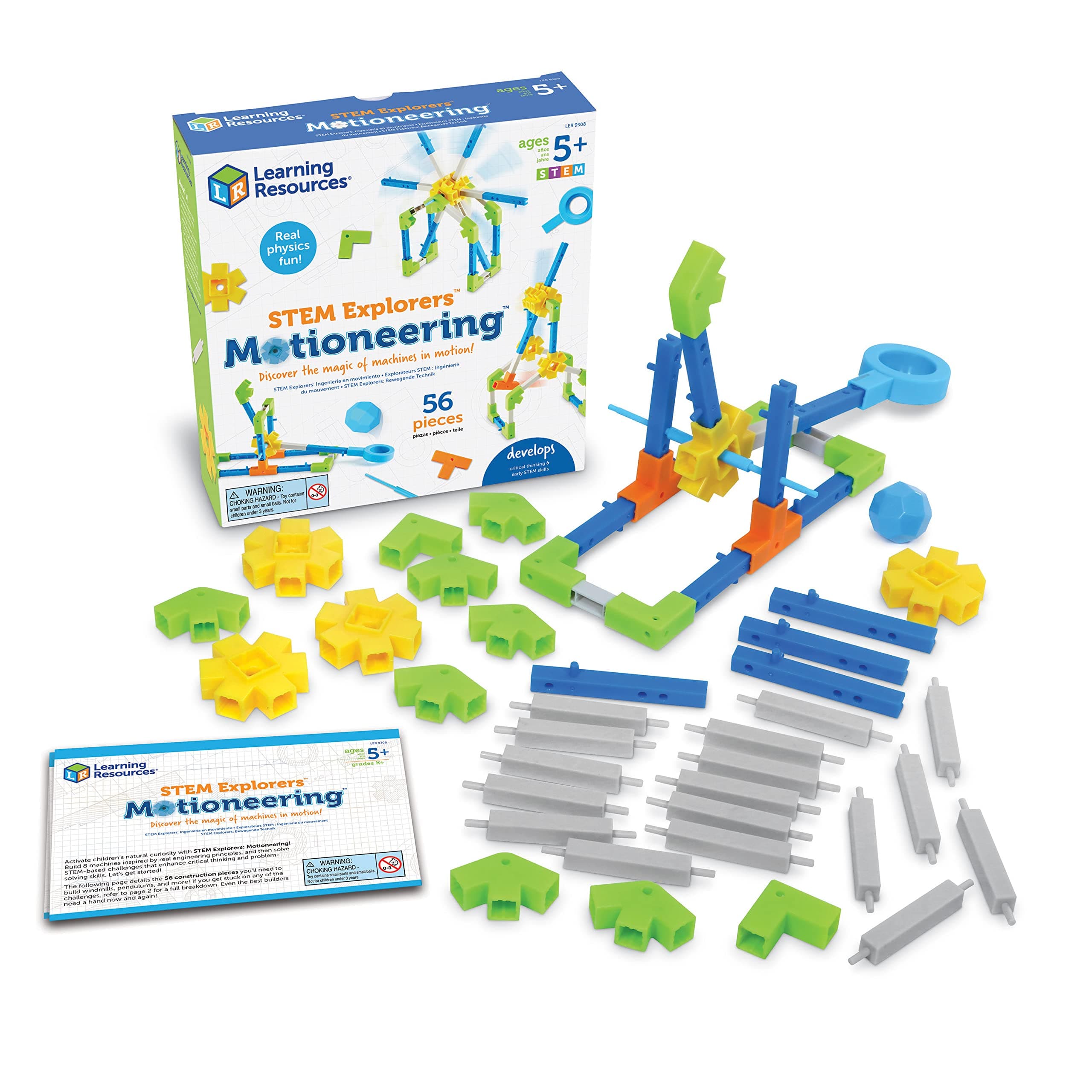 Learning Resources STEM Explorers Motioneering, 8 STEM Challenges, Build a Windmill, Catapult & Pendulum, Construction Toy, Engineering Toy for Ages 5+