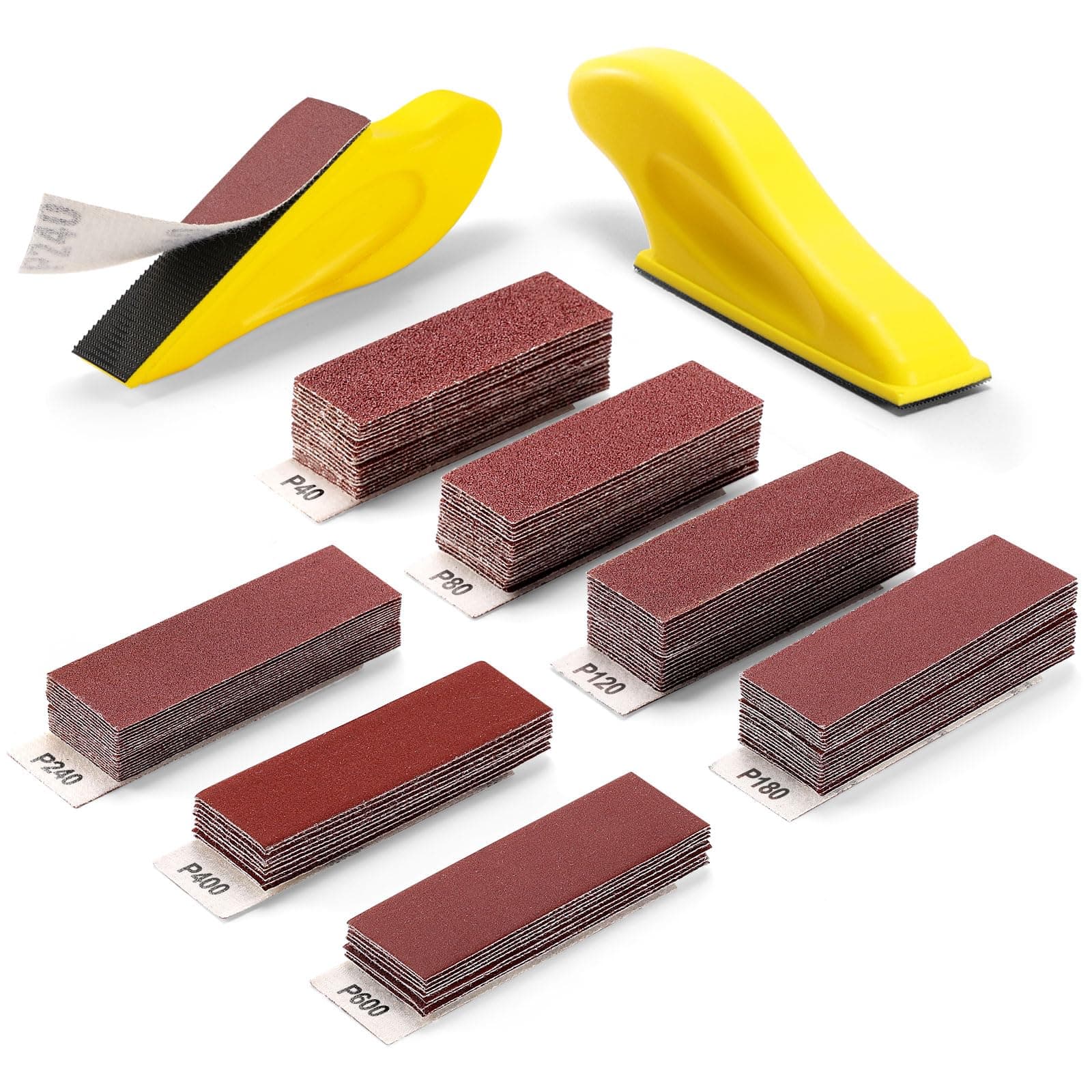 Micro Sanding Tools 3.5” x 1” Detail Sander for Small Projects, Mini Handle Sander Kit+ Sandpaper 40 80 120 180 240 400 600 Grit for Crafts Wood Finishing Tight Narrow Spaces, 120 PCS