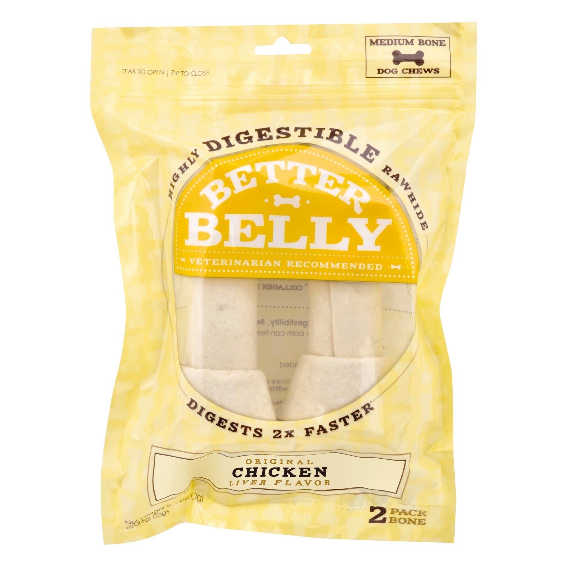 Better Belly Chicken Liver Rawhide Medium Dog Bones, 2-Count