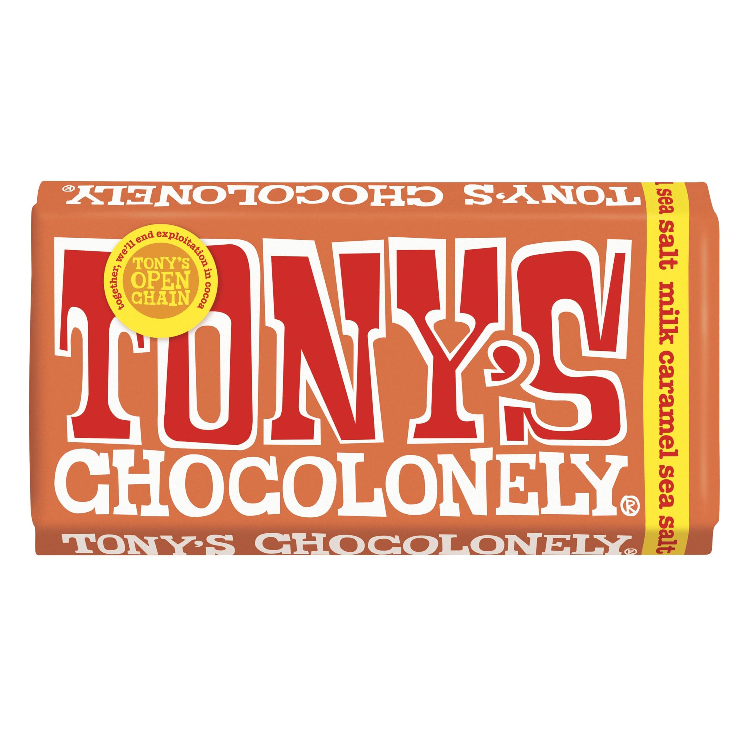 Tony's Chocolonely Milk Caramel Sea Salt Chocolate Bar - 180g Belgian Fairtrade Chocolate, Gift, 32% Cocoa, Vegetarian