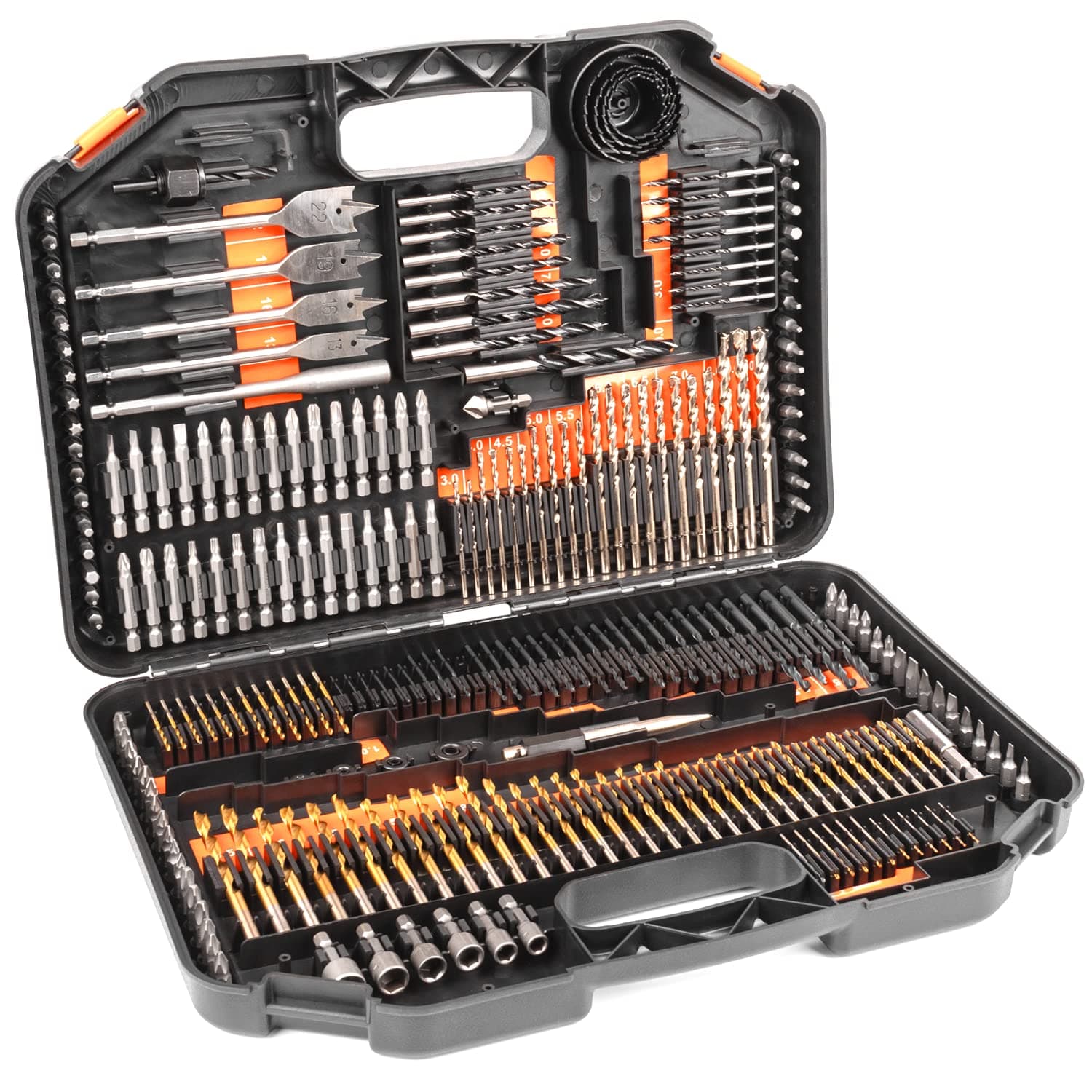 Terratek 246pc Combination Drill Bit Set, Includes HSS titanium twist bits, Masonry Bits, Wood Bits, Screwdriver Bits & More in storage case