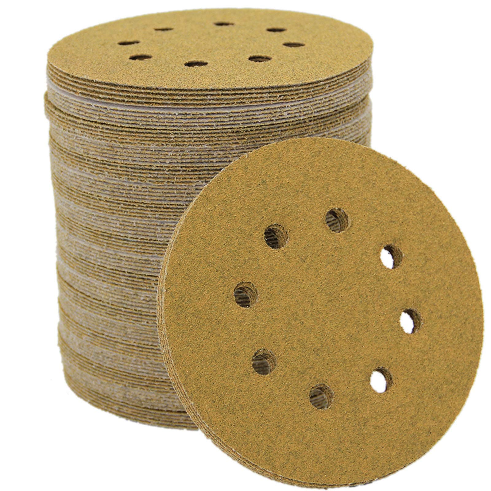 5-Inch 8-Hole Hook and Loop Sanding Discs, Orbital Sander Sandpaper Discs, 100 Pieces Round Sandpaper Set, 60 Grit