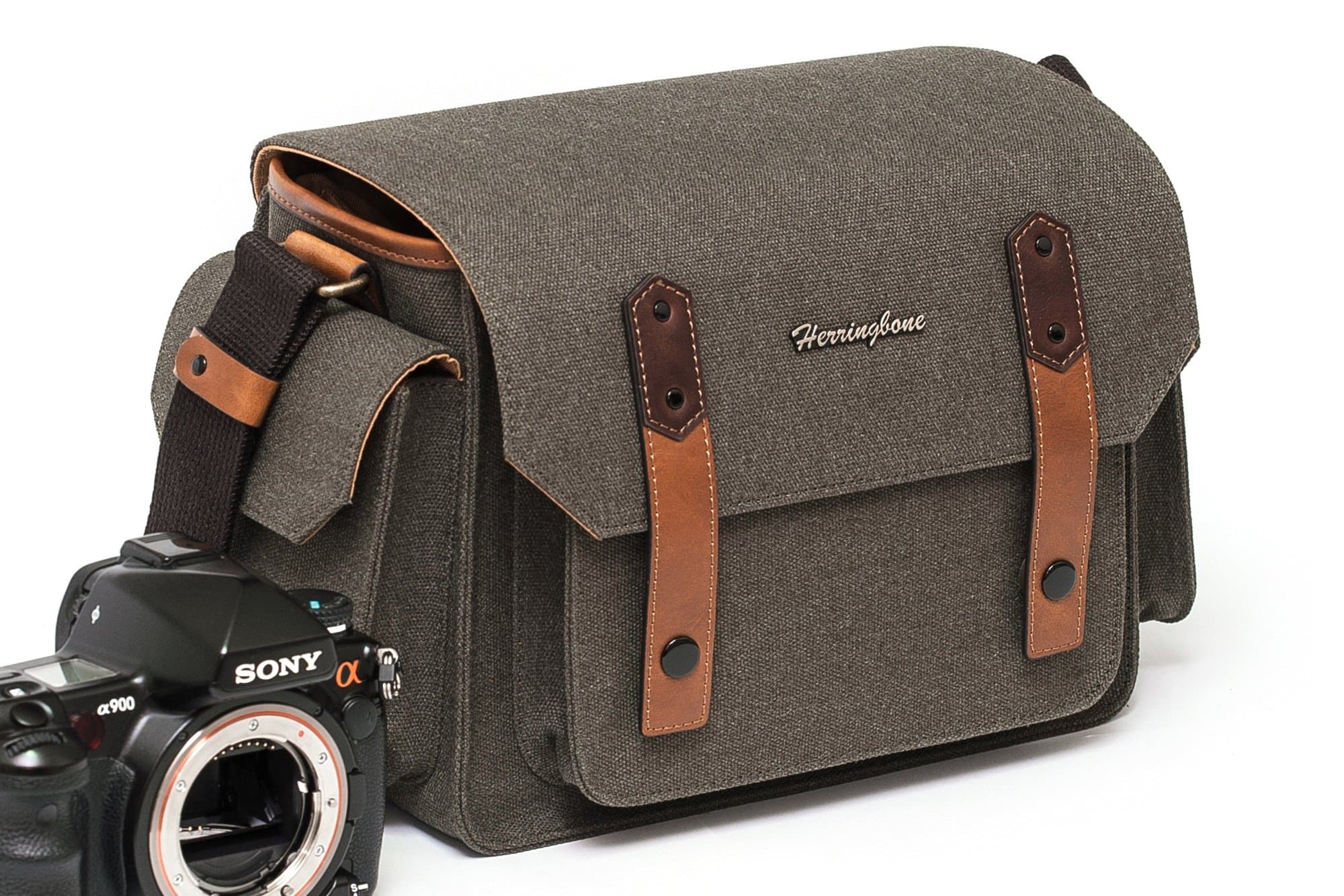 Herringbone Camera Bag DSLR Case Papas Pocket Medium Messenger Bag Season III H1186 Brown