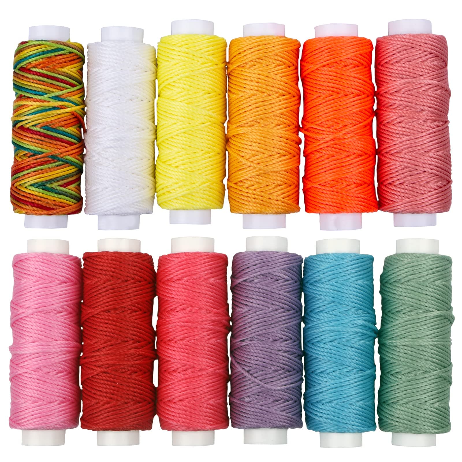 FANDOL Waxed Cords Polyester Leather Sewing Thread Wax Strings for Macrame, DIY Bracelets, Handcraft or Leather Projects (12 Bright Colors)
