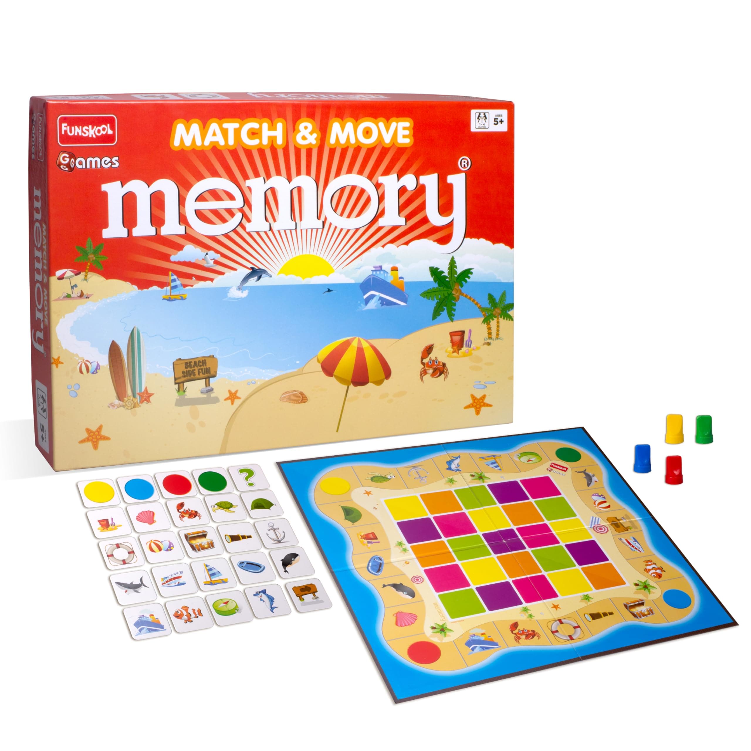 Funskool Match & Move Memory, Strategy Game, Card Game, Board Game for Kids, Adults, Families, Educational, Fun, 1 to 4 Players, Family Fun, Gift Set for Kid, Age 5+ Years