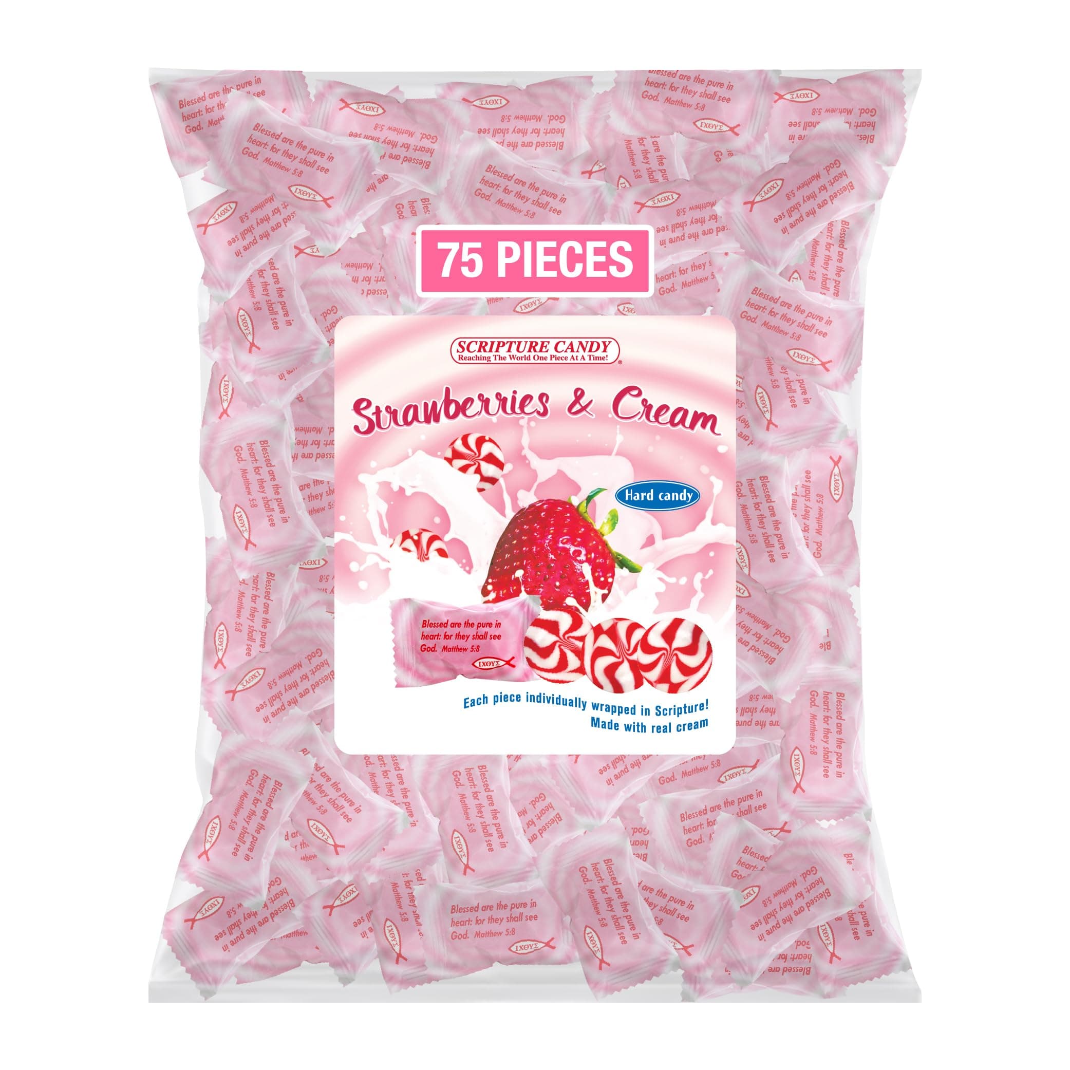 Strawberries & Cream Hard Candy 1 Pound Bag, 75 Pieces