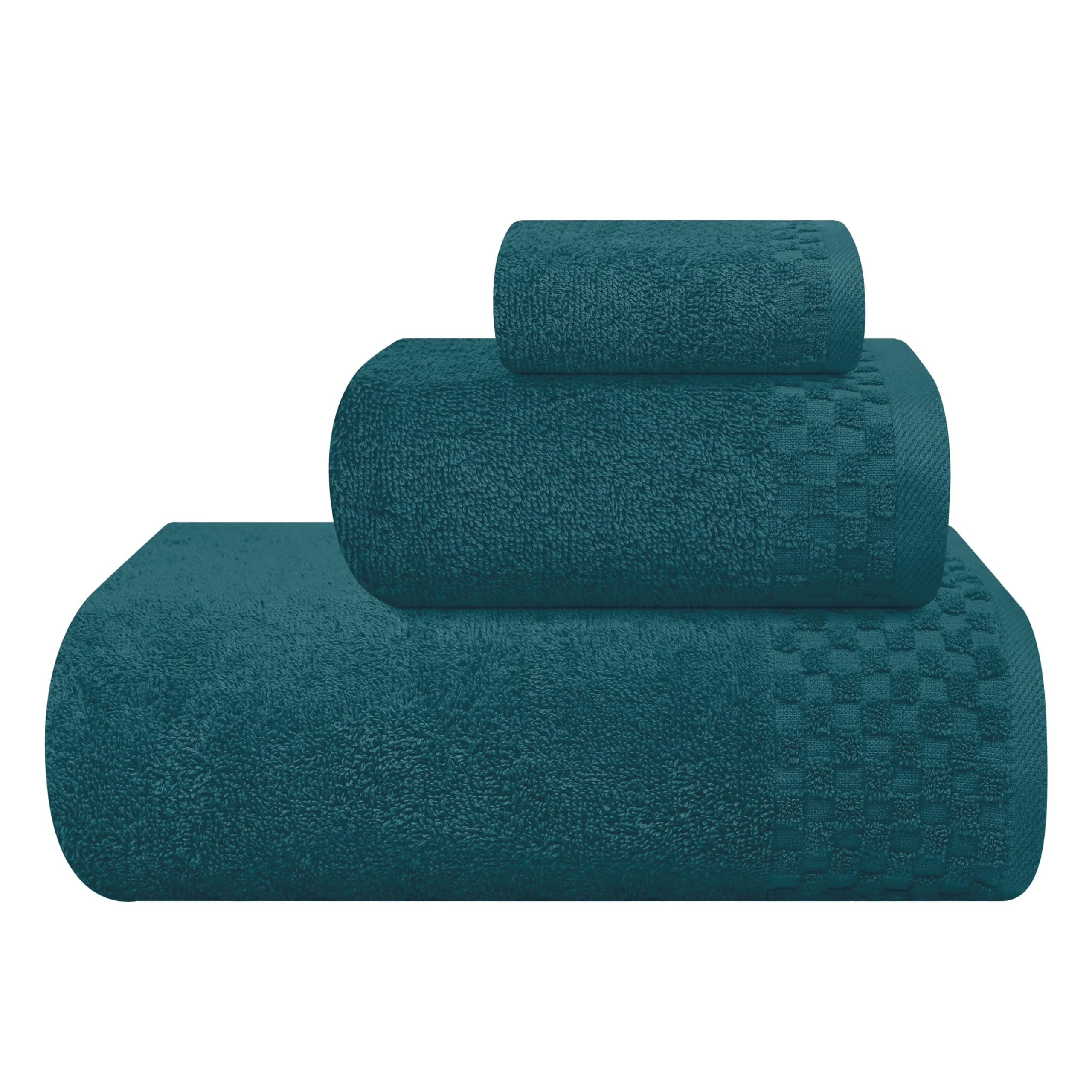 MyOwn Ultra Soft 3 Pack Cotton Towel Set Includes a Oversized Bath Towels 70 x 140 cm, a Hand Towels 40 x 60 cm and a Wash Bed 30 x 30 cm, Teal