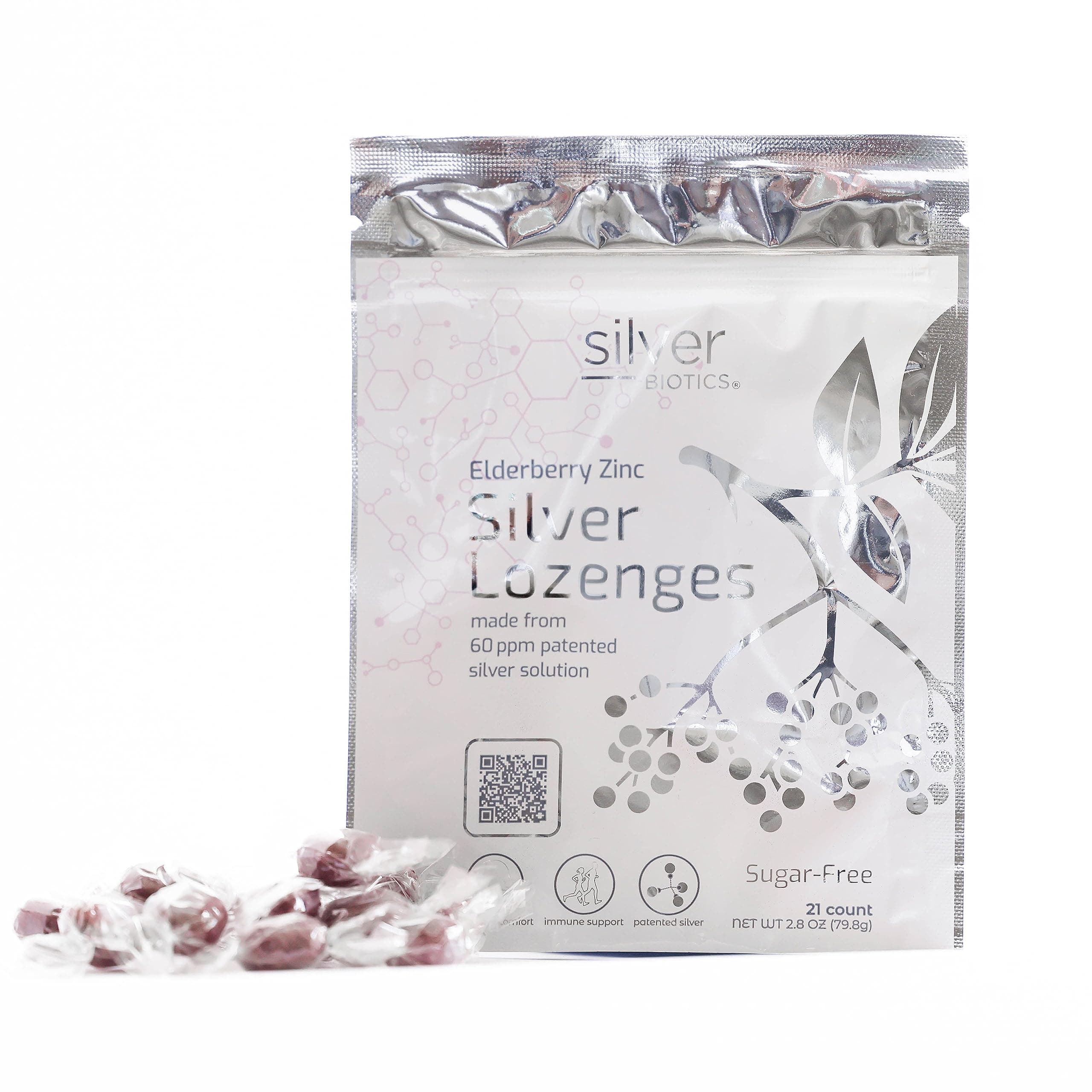 Silver Biotics Sugar-Free Colloidal Silver Lozenges | 60 ppm SilverSol | Immune Support + Throat Soothing Comfort | Elderberry Zinc | 21 Count
