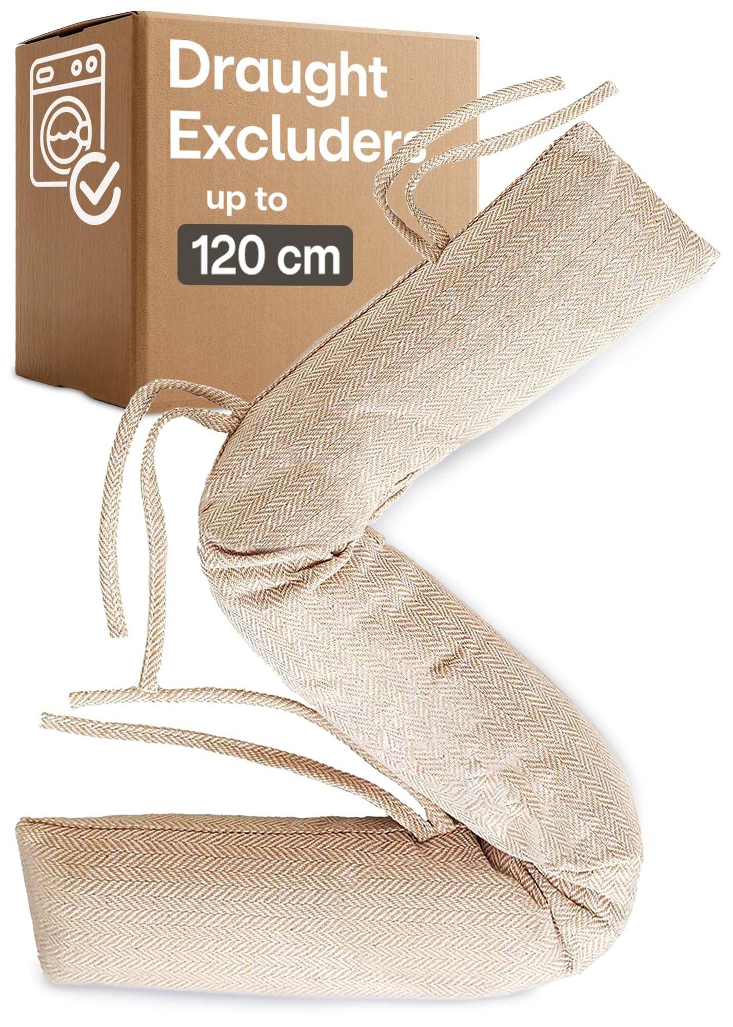 Praknu Draught Excluder for Windows - Draft Excluder Cushion 120cm/47in - Extra Long and Heavy - Removable & Washable - Simple Installation - No Glue or Drilling -Beige