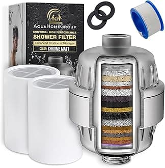 20 Stage Shower Filter with Vitamin C E for Hard Water - High Output Shower Water Filter to Remove Chlorine and Fluoride - 2 Cartridges Included -Consistent Water Flow Showerhead Filter