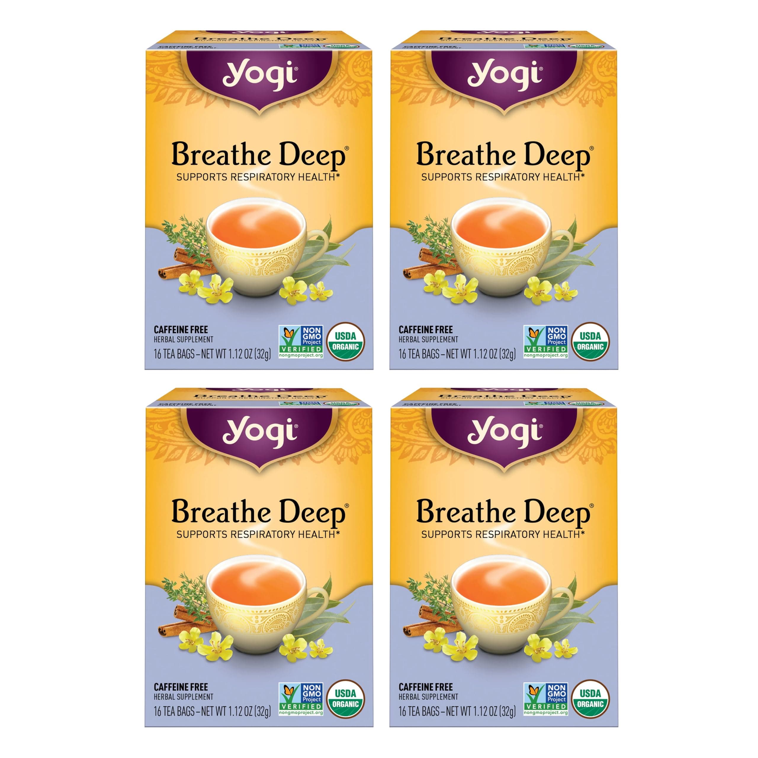 Tea Breathe Deep Tea - 16 Tea Bags per Pack (4 Packs) - Organic Respiratory Tea - Supports Respiratory Health - Includes Licorice Root, Eucalyptus Leaf, Ginger Root & Cinnamon Bark