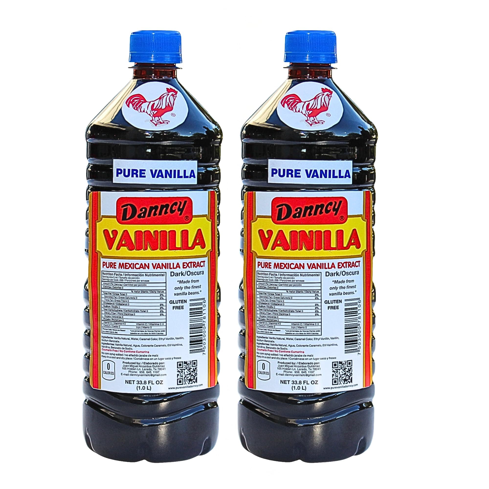 Danncy Vanilla Dark 33.8 fl oz (1L) 2 Pack – Authentic Mexican Vanilla Flavor