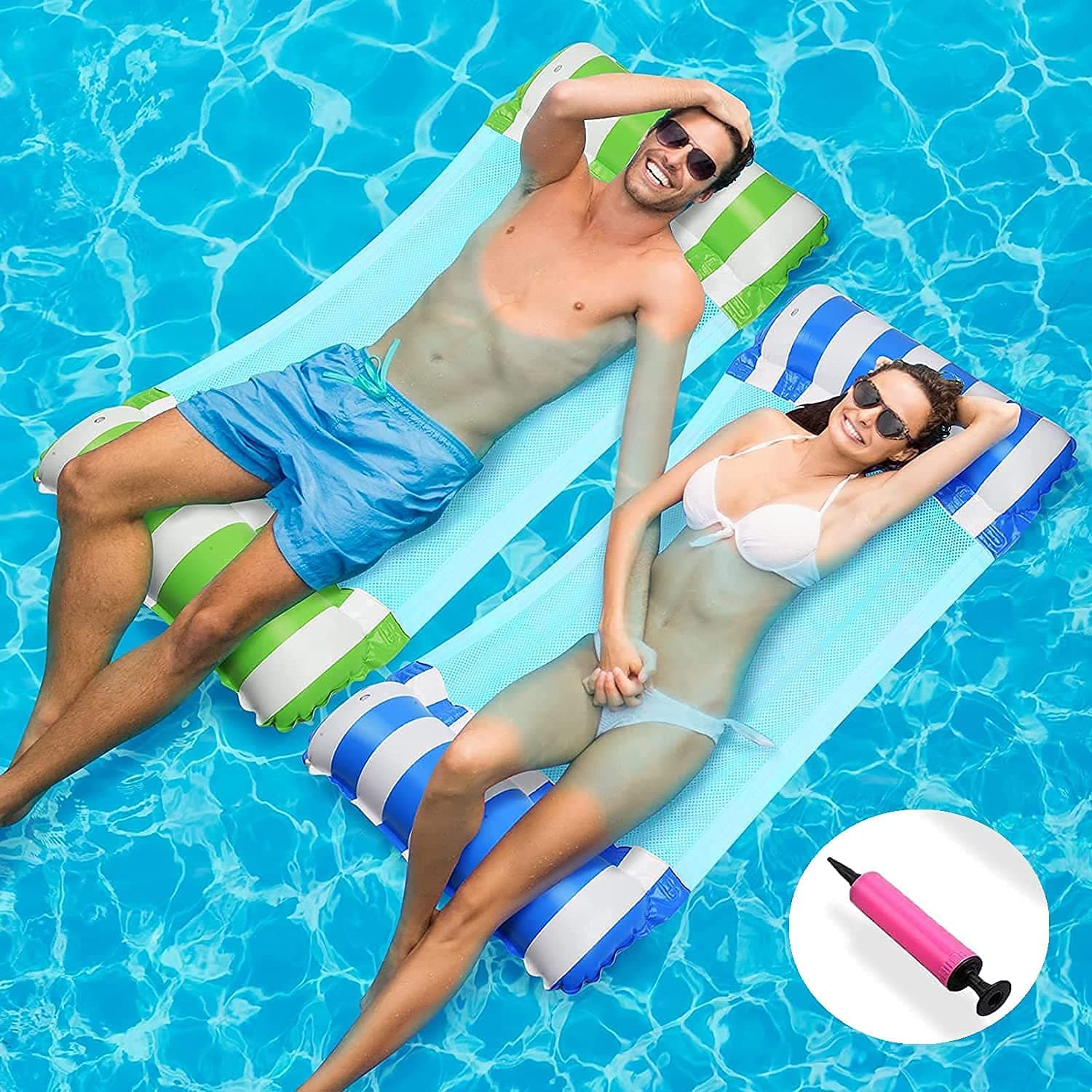 4 Pack Inflatable Pool Floats Hammock, Water Hammock Lounges, Multi-Purpose Swimming Pool Accessories (Saddle, Lounge Chair, Hammock, Drifter) Suitable for Swimming Pool, Beach, Outdoor