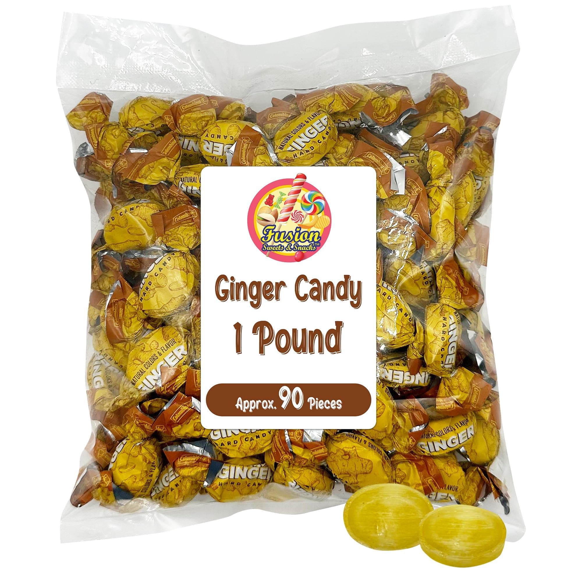 Ginger Candy - 1 Pound Bag - Hard Ginger Candy For Nausea Relief And Digestion Aid - Individually Wrapped Candies (Approx 90 Pieces)