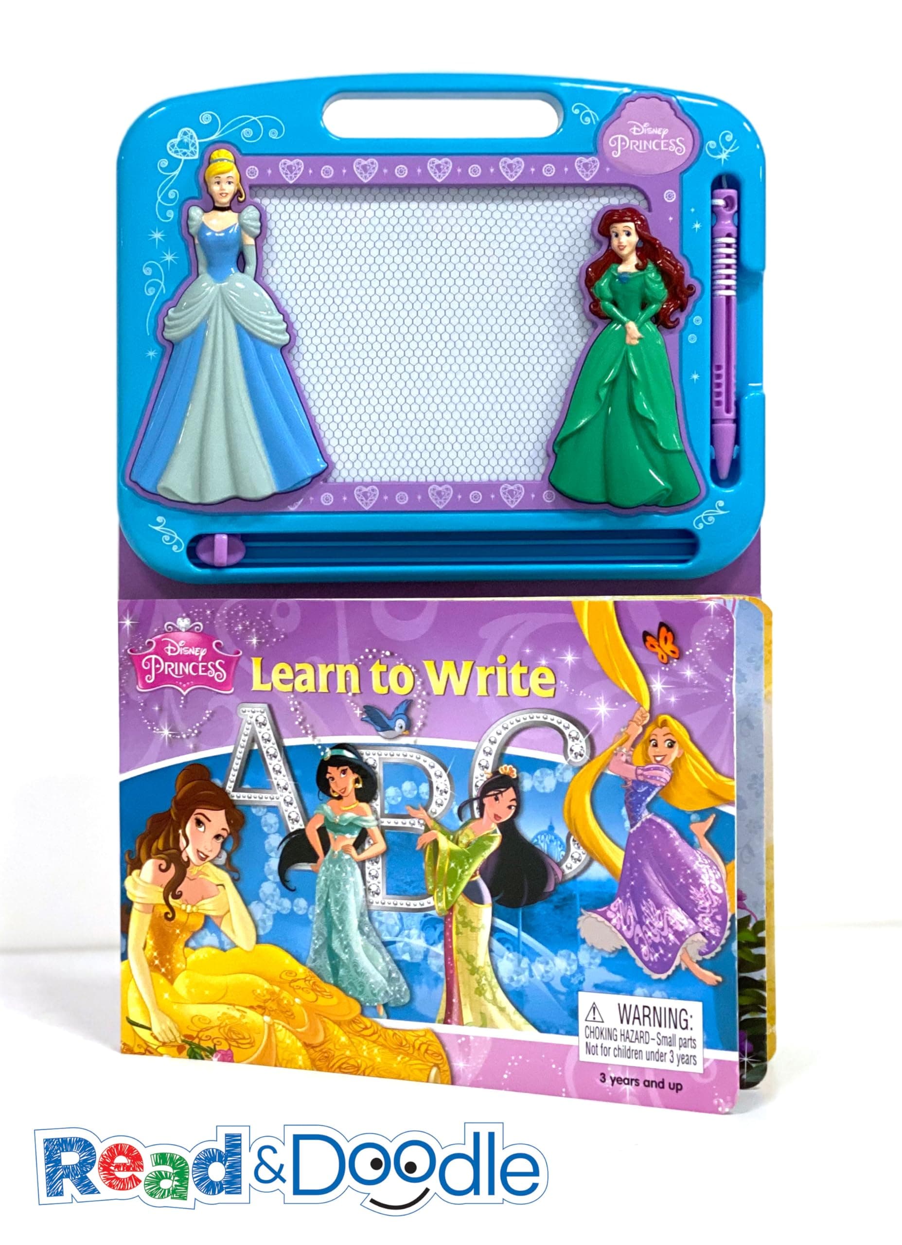 Disney Princess Learn to Write ABC Read & Doodle - Learning resources for kids, a magnetic drawing pad, an easy-to-use pen, 22-page board book for reading and drawing