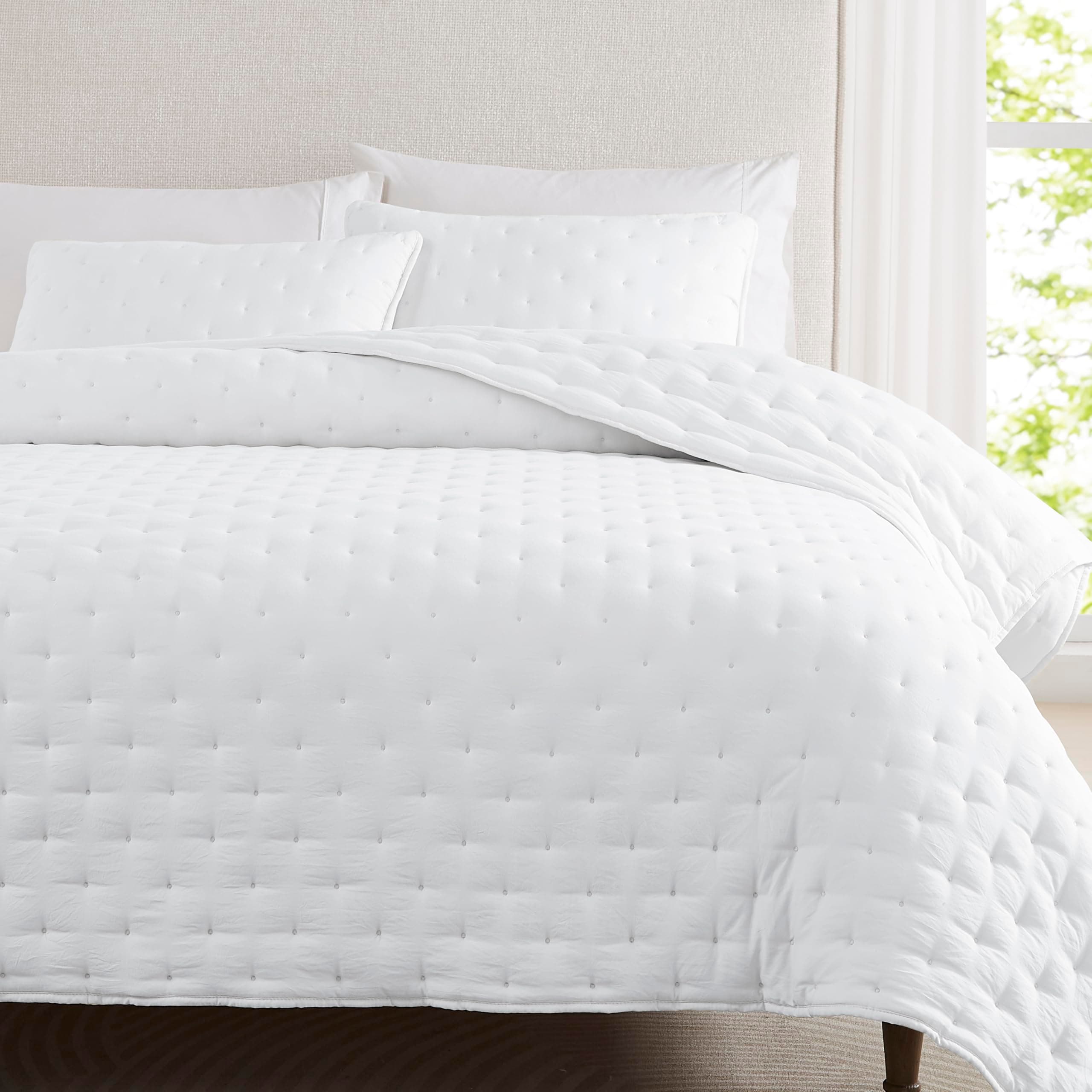 White Cloud Quilt Queen Size Bedding Set with Pillow Sham, Puffy Cozy Lightweight Bedspread Coverlet, Soft Cute Bed Cover for All Season - 3 Pieces, 90x90 inches