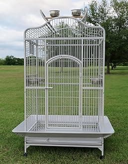 2 Color, Extra Large Wrought Iron Dome Top for Macaw Goffin's Cockatoo Cockatiels African Grey Amazon Parrots Green Cheek Conures Caique Bird Cage with Rolling Stand