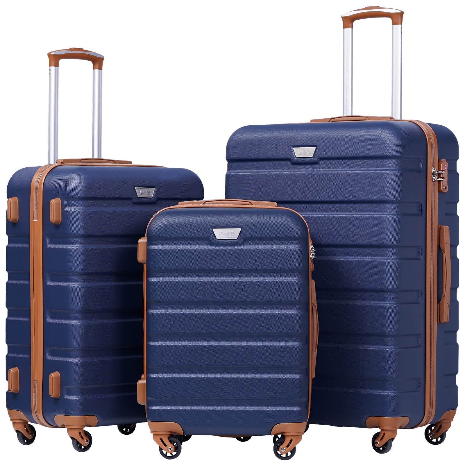 Coolife Luggage 3 Piece Set, Lightweight Durable Hardshell Suitcase set with 360° Spinner Wheels, TSA-approved Lock, Checked Family Travel Luggage sets, 20/24/28 Inch, Apricot Navy