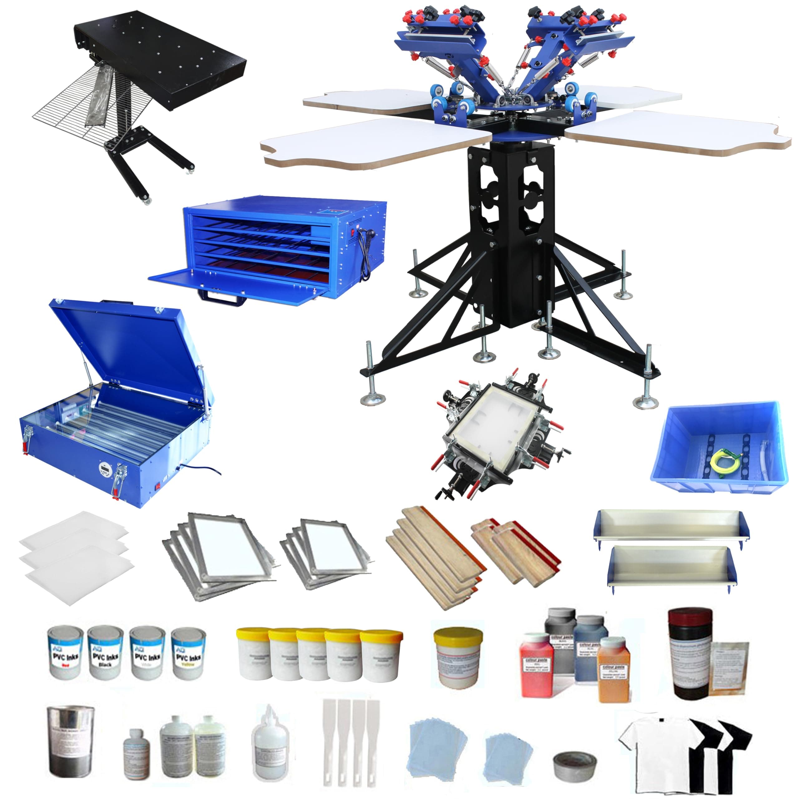 4-4 Screen Printing Press with Materials Package Starter Whole Screen Printing Kit T-shirt Printing