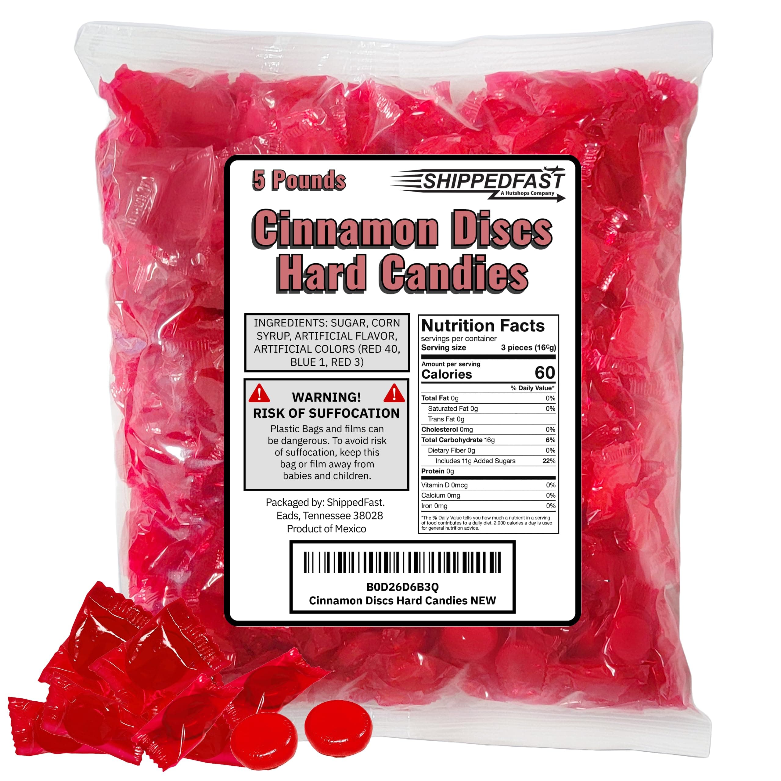 Cinnamon Discs Hard Candy-Individually Wrapped-Cinnamon Candy Disk (5 Pound-Bulk)