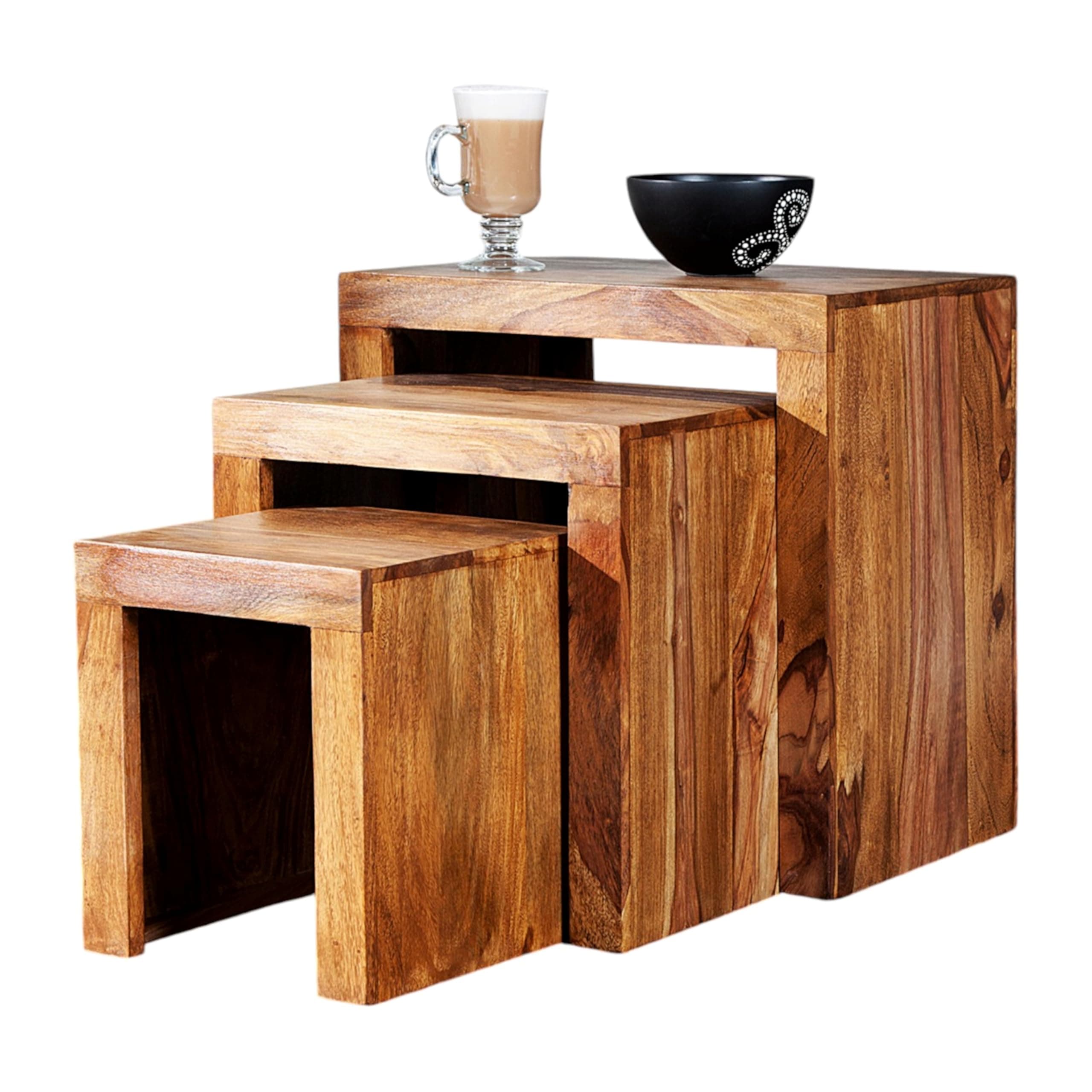 DESIGN DELIGHTS RUSTIC TABLE SET SHEESHAM 3 pcs sidetable made of massiv Shesham wood by xtadefactory