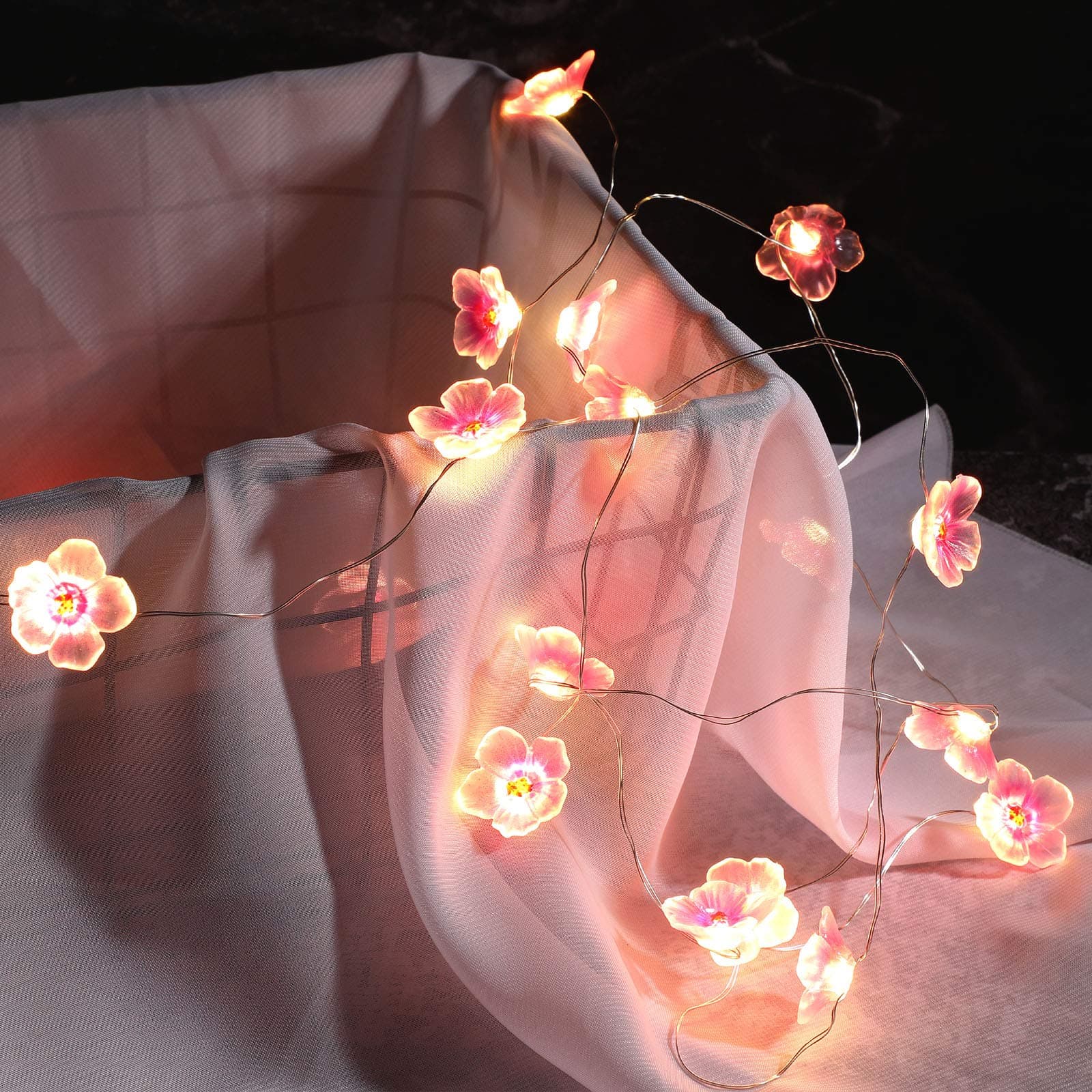 Mudder 6.6 ft 20 LEDs Flower String Lights Fairy Cherry Blossom String Lights Wire Battery Powered for Valentine Wedding Nursery Bedroom Decoration(Pink)