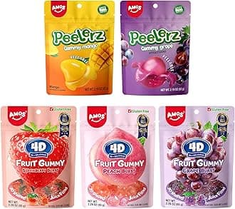 AMOS Peelerz & Fruit Burst Variety Pack – 5 Individual Packs (2 Peelerz: Mango, Grape + 3 Fruit Burst: Peach, Strawberry, Grape)
