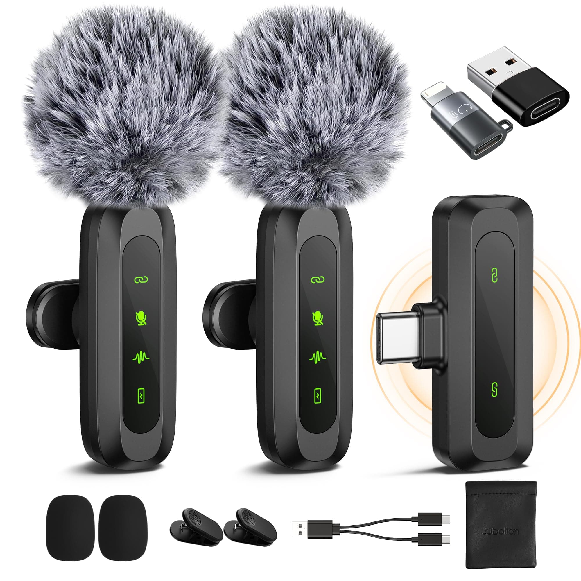 Wireless Lavalier Microphone for iPhone, iPad, Android - 100FT Transmission, 360° Omnidirectional HD High Sensitivity Mic for Interview, Video Podcast, Vlog, YouTube, TikTokw (JMIC-01)