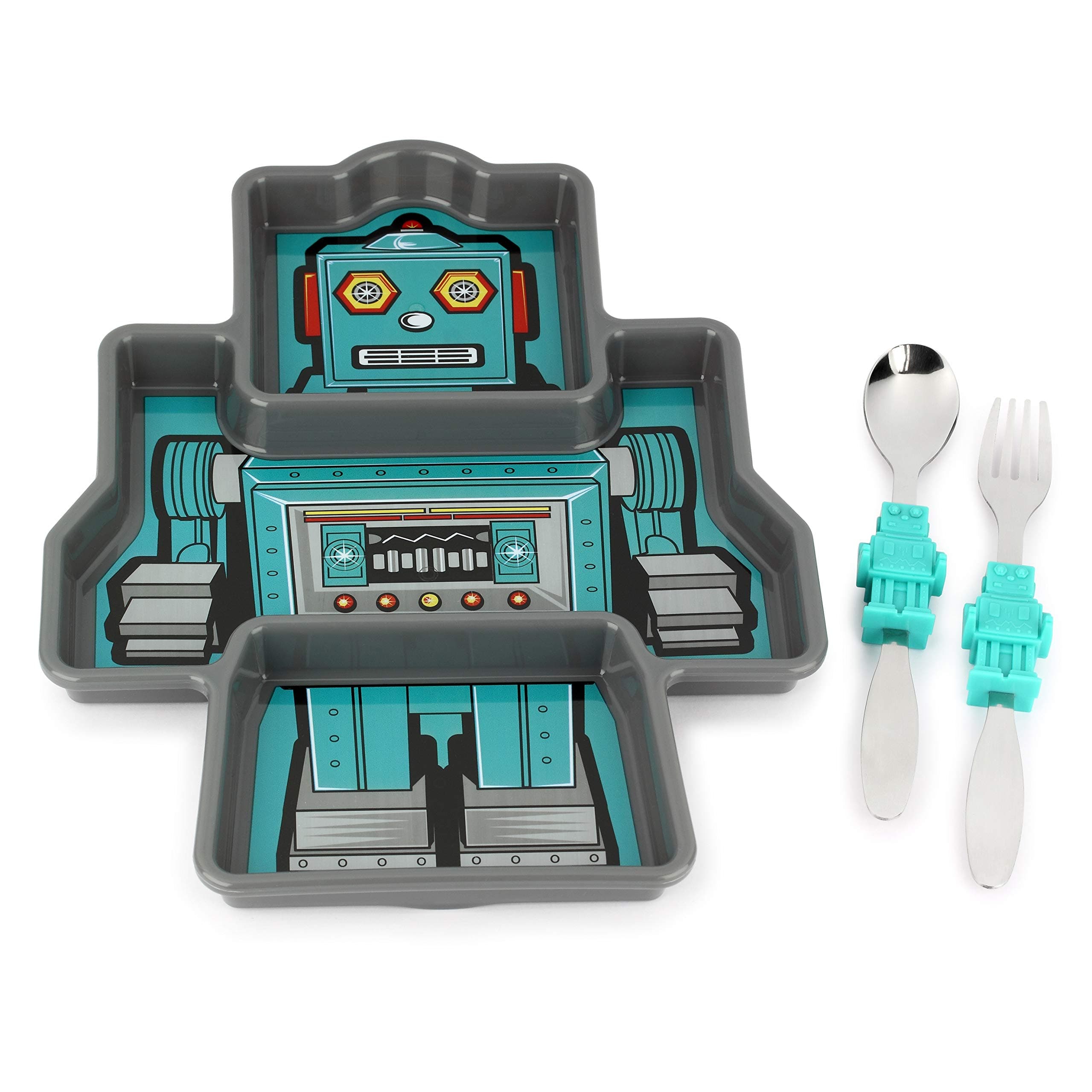 KidsFunwares Robot Meal Time PP Dinnerware Set, Portion Control Divided Plate