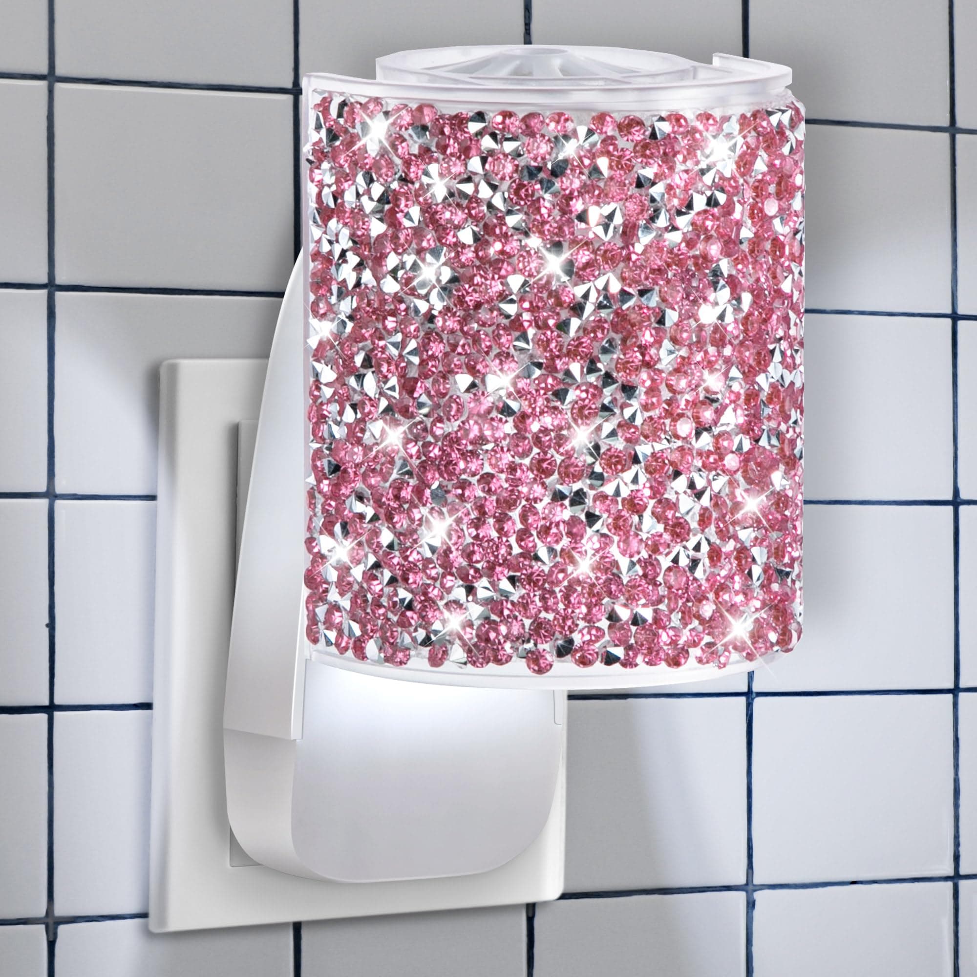 Wall Fragrance Plug in with Night Light, Compatible with Bath & Body Works WallFlower Fragrance, Wall Plug Essential Oil Diffuser with Nightlight for Home, Office, Round Rhinestone (Pink)