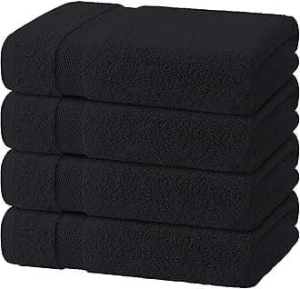White Classic Black Bath Towels 27x54 Inch, Cotton Towel Set for Bathroom, Hotel, Gym, Spa, Soft Extra Absorbent Quick Dry 4 Pack