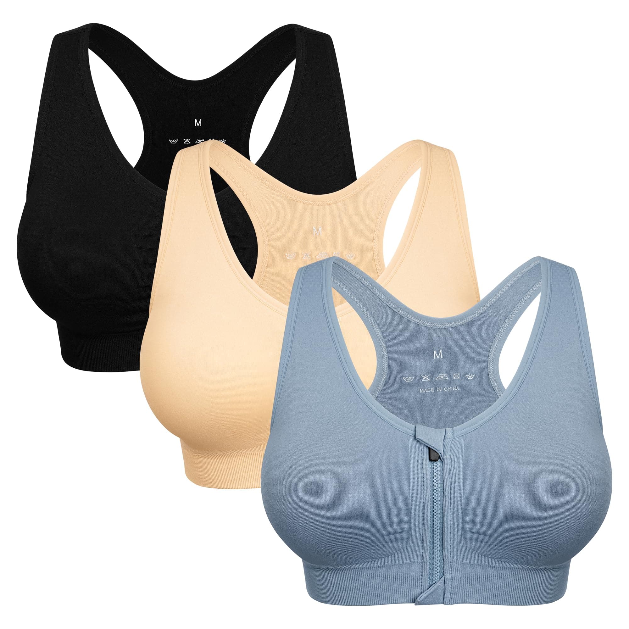 Women's Zip Front Sports Bra Wireless Post-Surgery Bra Active Yoga Sports Bras