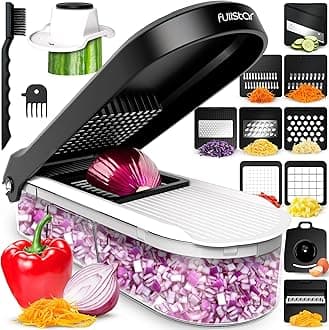 Vegetable Chopper Vegetable Cutter Mandoline Vegetable Slicer - Veggie Onion Salad Food Chopper Manual - Potato Chipper - Veg Chopper and Dicer - Kitchen Tools & Gadgets (10-in-1 Compact White)