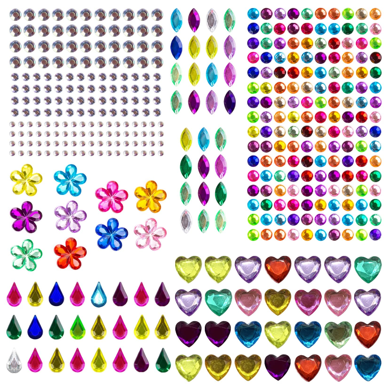 Gem Stickers Self Adhesive Gems for Crafts Sparkly Flatback Assorted Shapes Jewels Bling Rhinestone Stickers Crystal Sticker for DIY