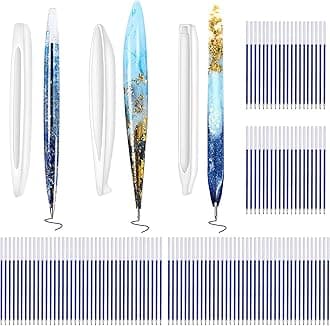 3 Pieces Pen Resin Mold Ballpoint Silicone Molds Epoxy Casting Mold Pen Shape Mold with 120 Pieces Ballpoint Refill Pens, for DIY Pen Candle Crafts Making Tool (Blue)