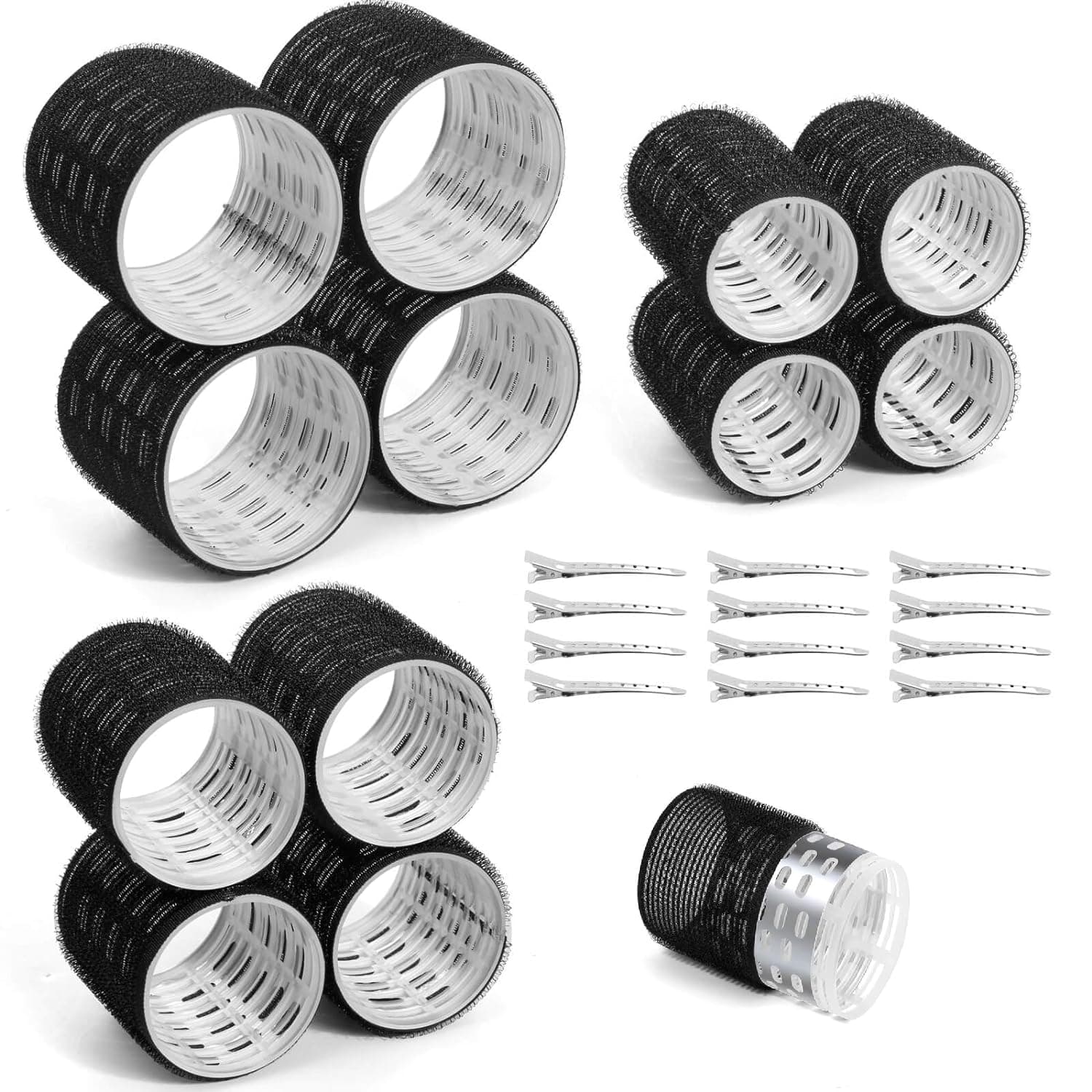 Premify 24 Pcs Thermal Rollers & Clips, Self Holding Curlers, Large Set for Long Medium Short Hair Volume, Self Grip for Salon Styling