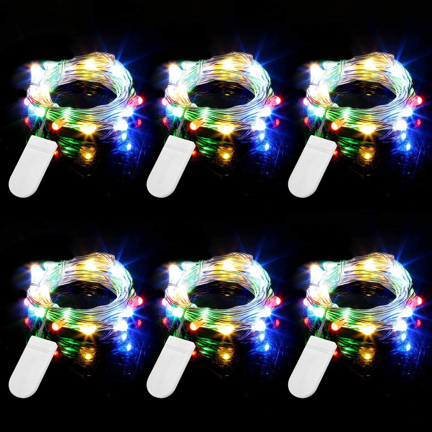Fairy Lights 7.2 Feet 20 LED Copper Wire String Lights with Button Battery Operated for DIY Home Vase Jar Christmas Mother's Day Hoilday Party Multicolor (6 Pack)