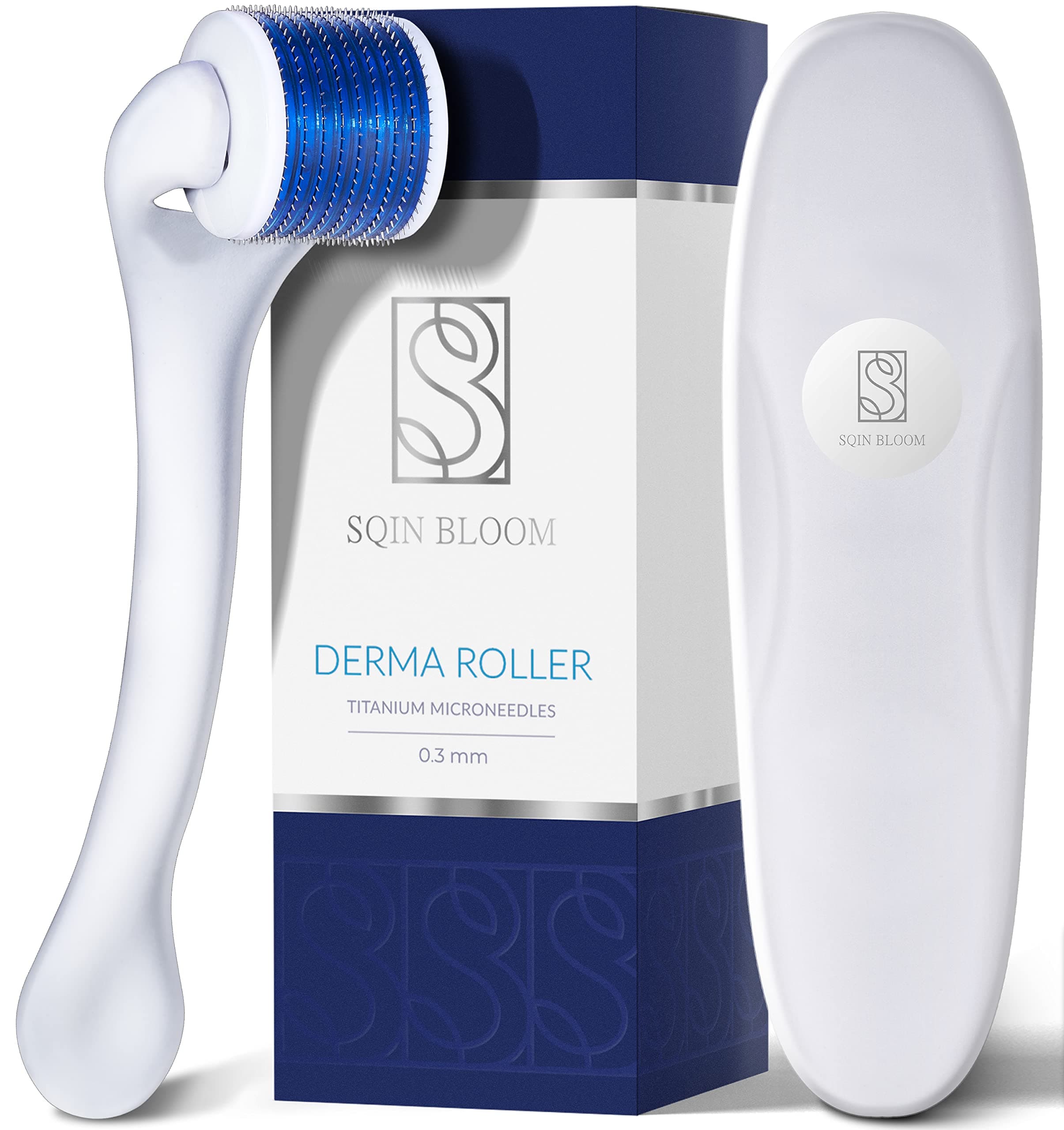 Derma Roller - Microneedling Kit with 540 Titanium 0.3 mm Micro Needle. Dermaroller for Face, Hair, Beard - Elegant Storage Case Included