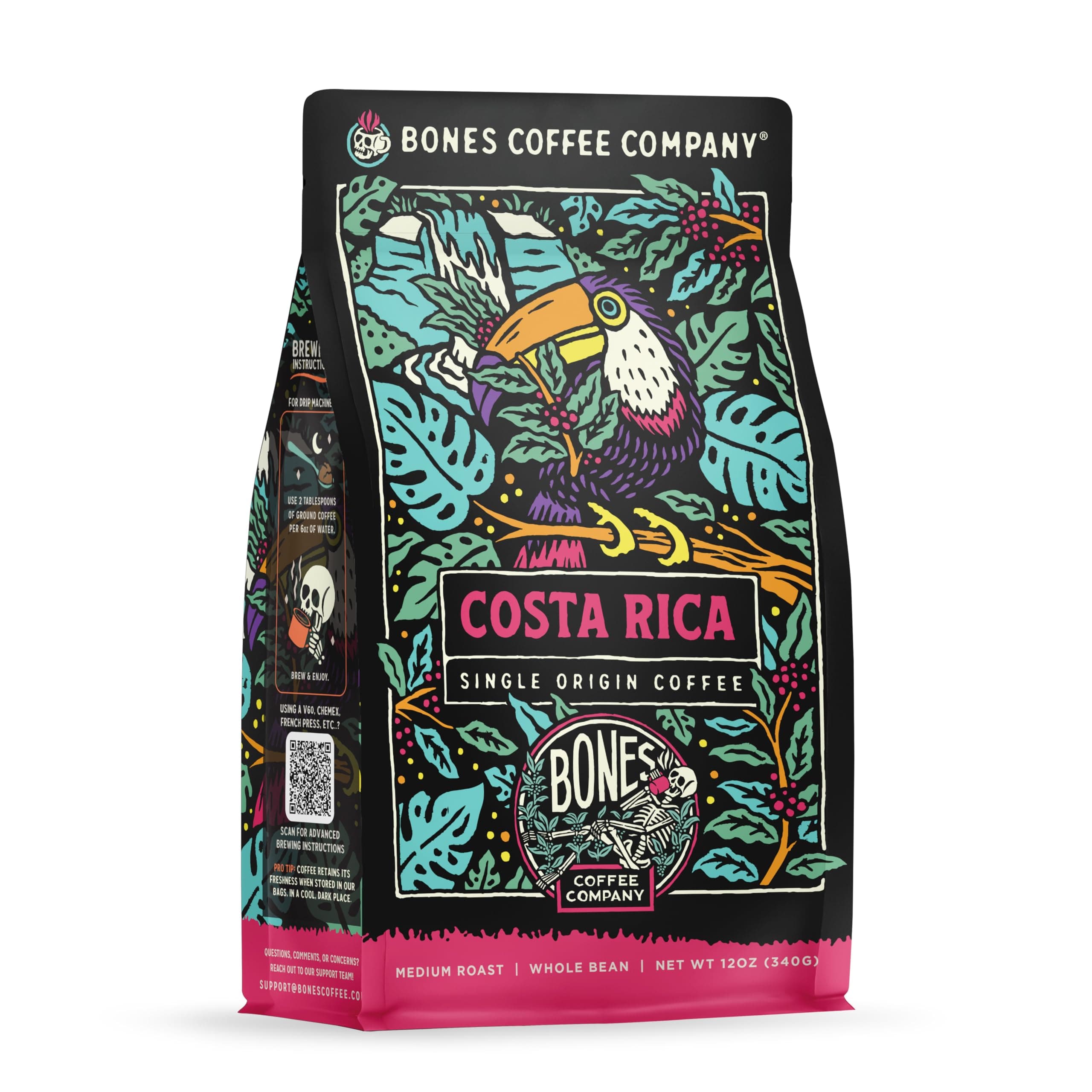 Costa Rica Single-Origin, Cocoa, Nutty and Milk Chocolate Notes, Whole Coffee Beans, Low Acid Medium Roast Arabica Beans Flavored Coffee for Auto drip, 12 oz Whole Bean