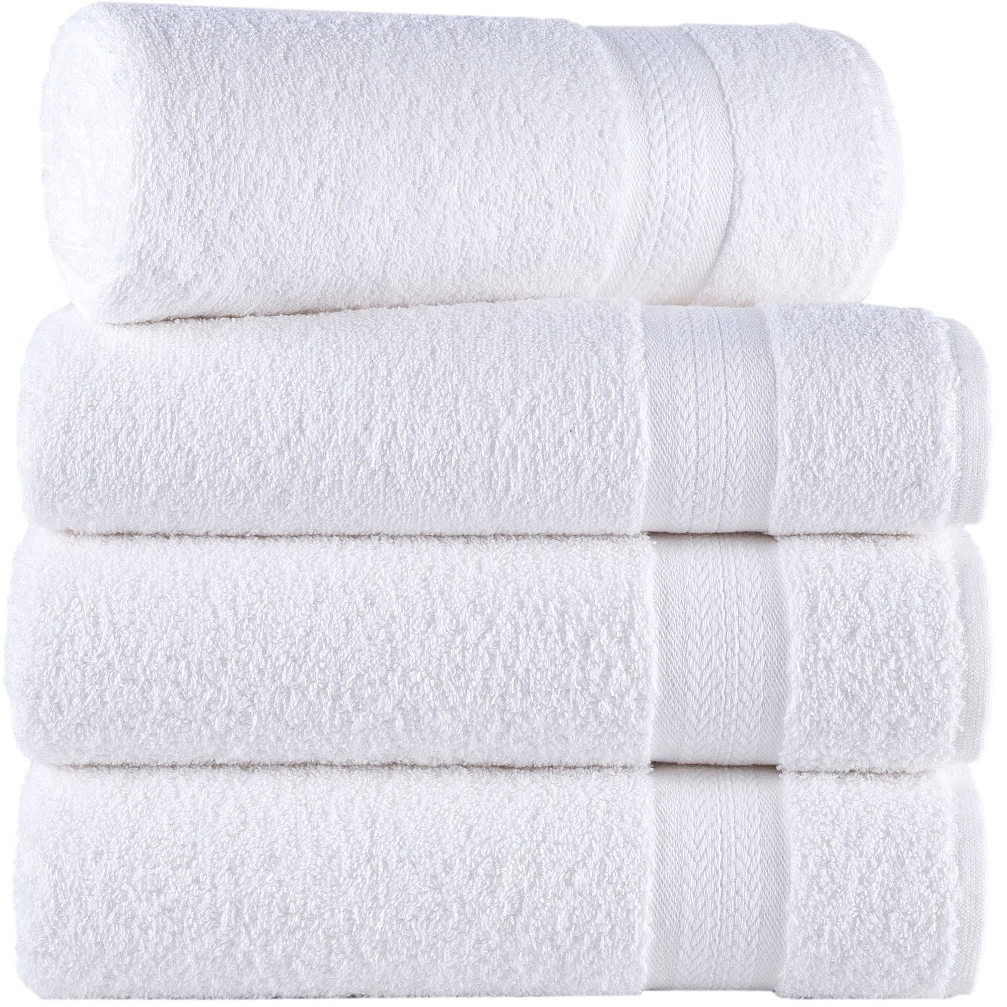 4 Pack White Bath Towels Quick-Dry High Absorbent 100% Turkish Cotton Towel for Bathroom, Guests, Pool, Gym, Camp, Travel, College Dorm, Shower