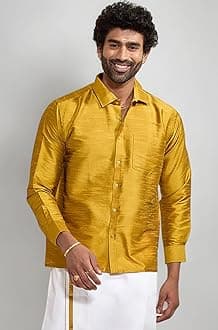 Men's Silk Blend Ethnic Shirt | Full Sleeves South Indian Traditional Shirt | Festive, Wedding, Casual Wear