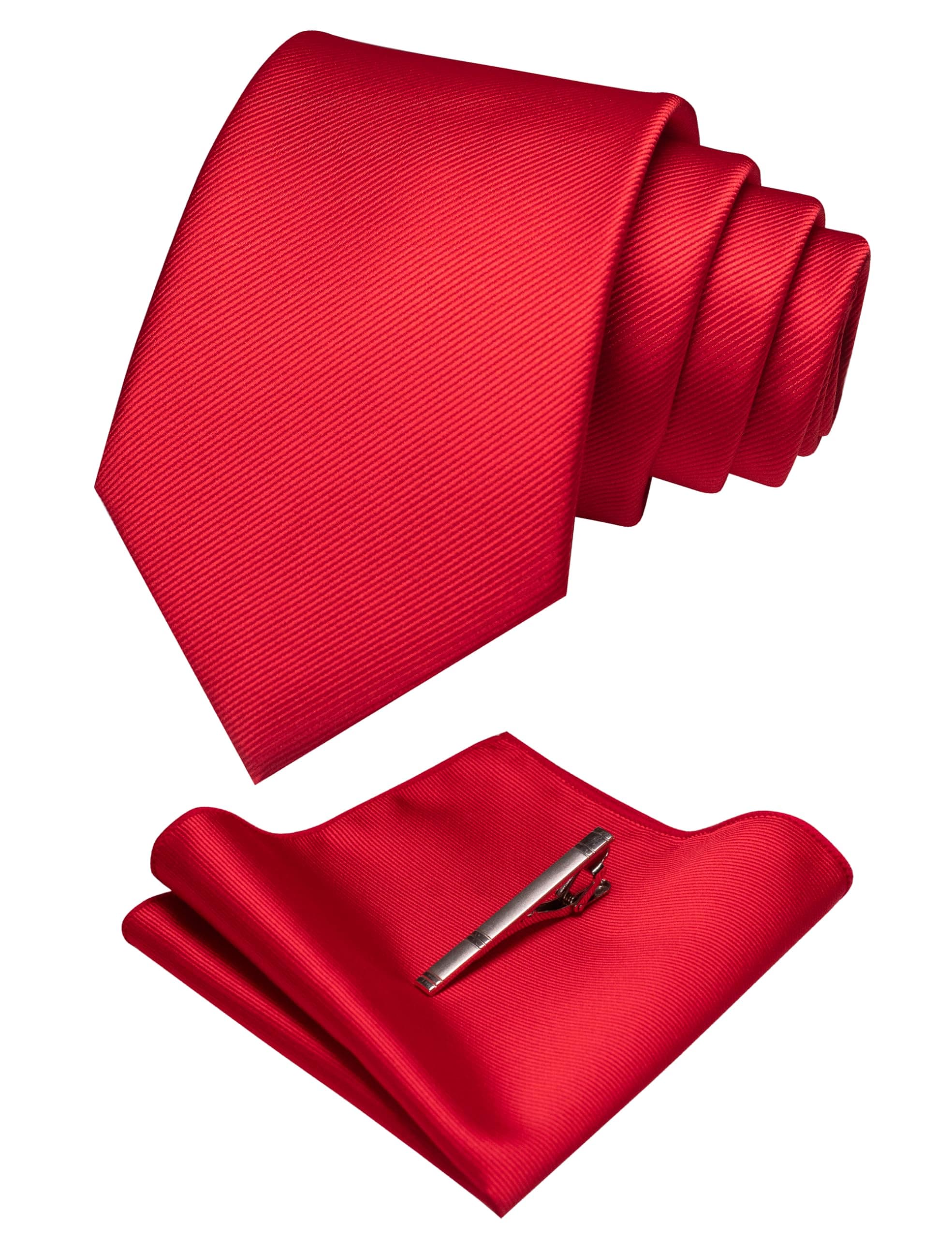 Solid Color Formal Necktie and Pocket Square Tie Clip Sets for Men
