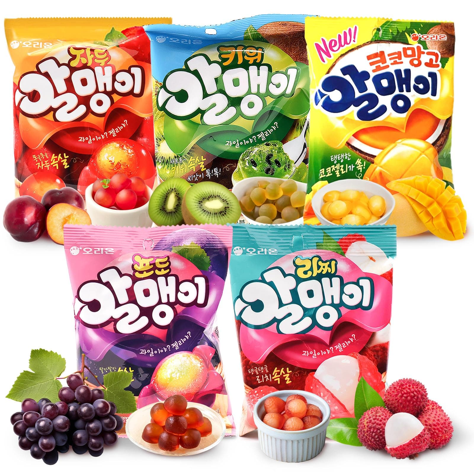 Peelable Assorted Gummy 67g x 5Pack (Total 11.8oz) 5 Flavors Varitey Pack, 4D Tropical Peeling Soft Sweet Candy Filled Rich Fruits Jelly Fun Chewy Shareable Treats Single Serve K-Food Snack
