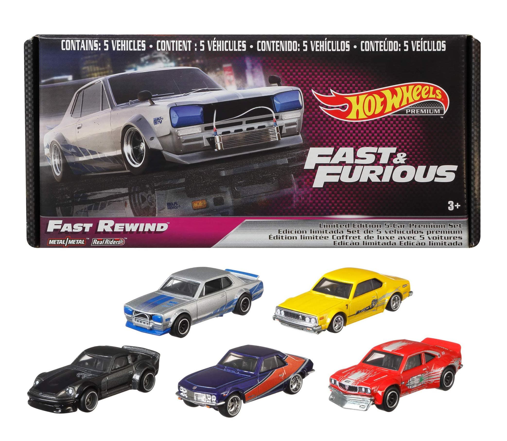 Hot Wheels Fast & Furious Bundle, 5 Premium Vehicles from Fast & Furious Movie Series, 1:64 Scale Die-Cast Vehicle Collection, Toys for 3 Year Olds and Up [Amazon Exclusive]