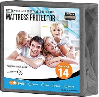 Utopia Bedding Waterproof Mattress Protector Twin Size (Pack of 14), Premium Terry Mattress Cover 200 GSM, Breathable, Fitted Style with Stretchable Pockets (Grey)
