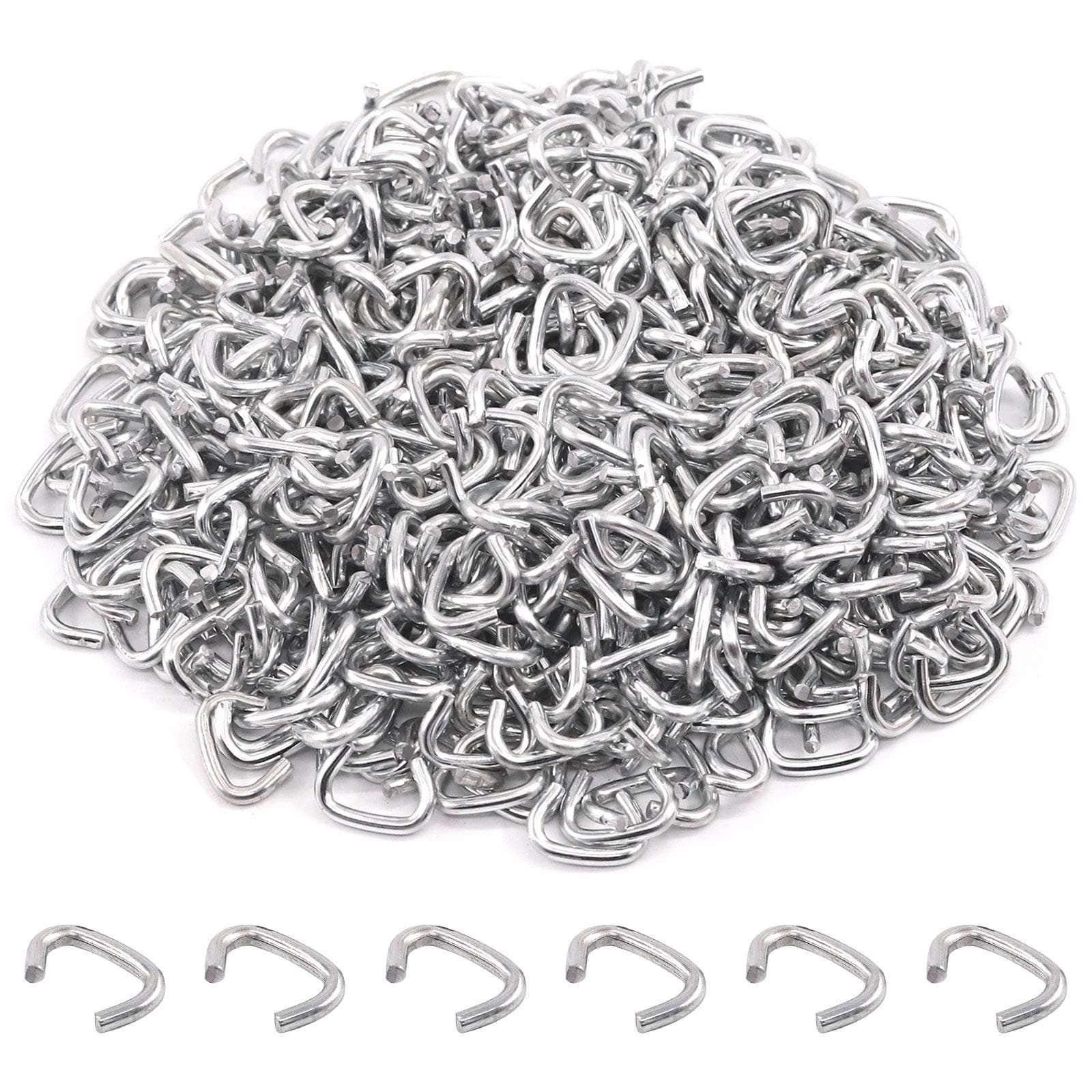 1000 Pcs 3/8" Galvanized Hog Rings, Professional Upholstery Hog Rings Set for Furniture,Fencing,Bagging, Railing, Sausage Casing, Meat bags, Shock Cords